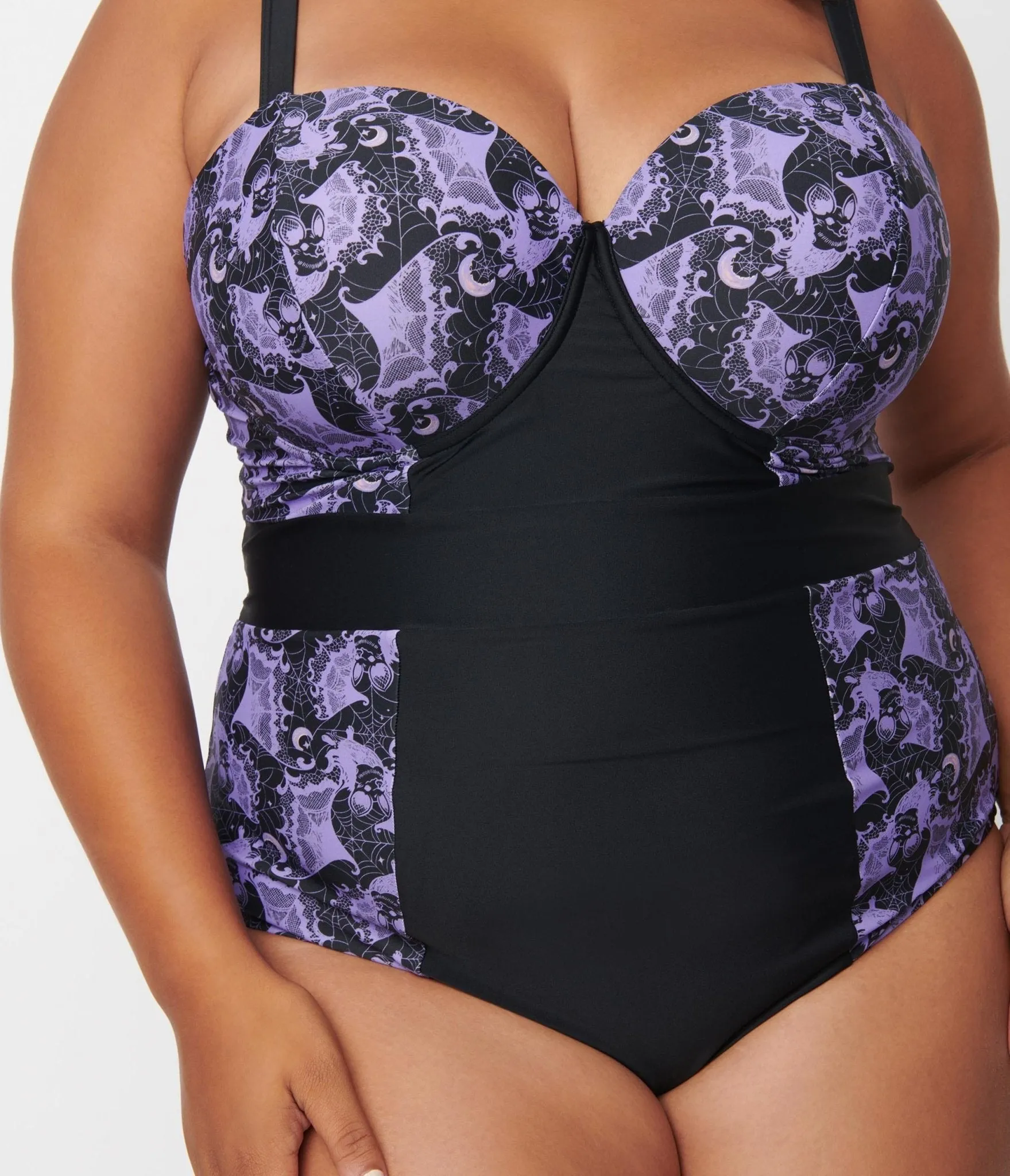 Unique Vintage Plus Size Purple Lacy Bats Pin-Up Clemente Swimsuit sold by Unique Vintage product image thumbnail 3