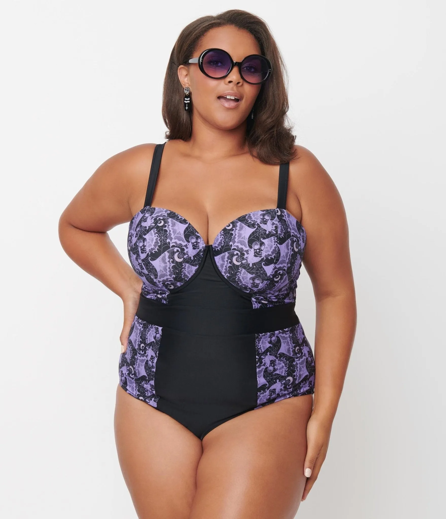Unique Vintage Plus Size Purple Lacy Bats Pin-Up Clemente Swimsuit sold by Unique Vintage product image thumbnail 4