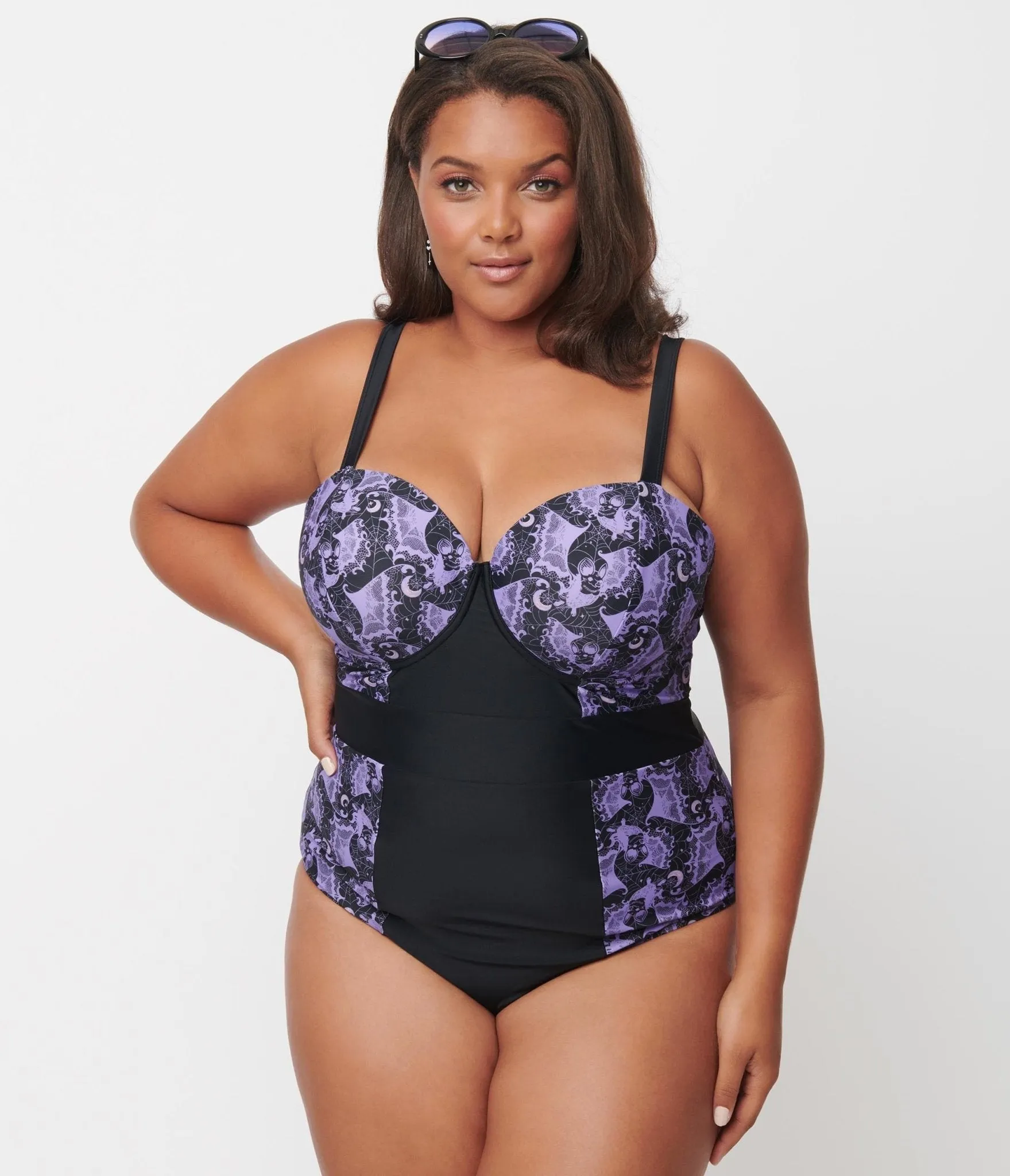 Unique Vintage Plus Size Purple Lacy Bats Pin-Up Clemente Swimsuit sold by Unique Vintage product image thumbnail 5