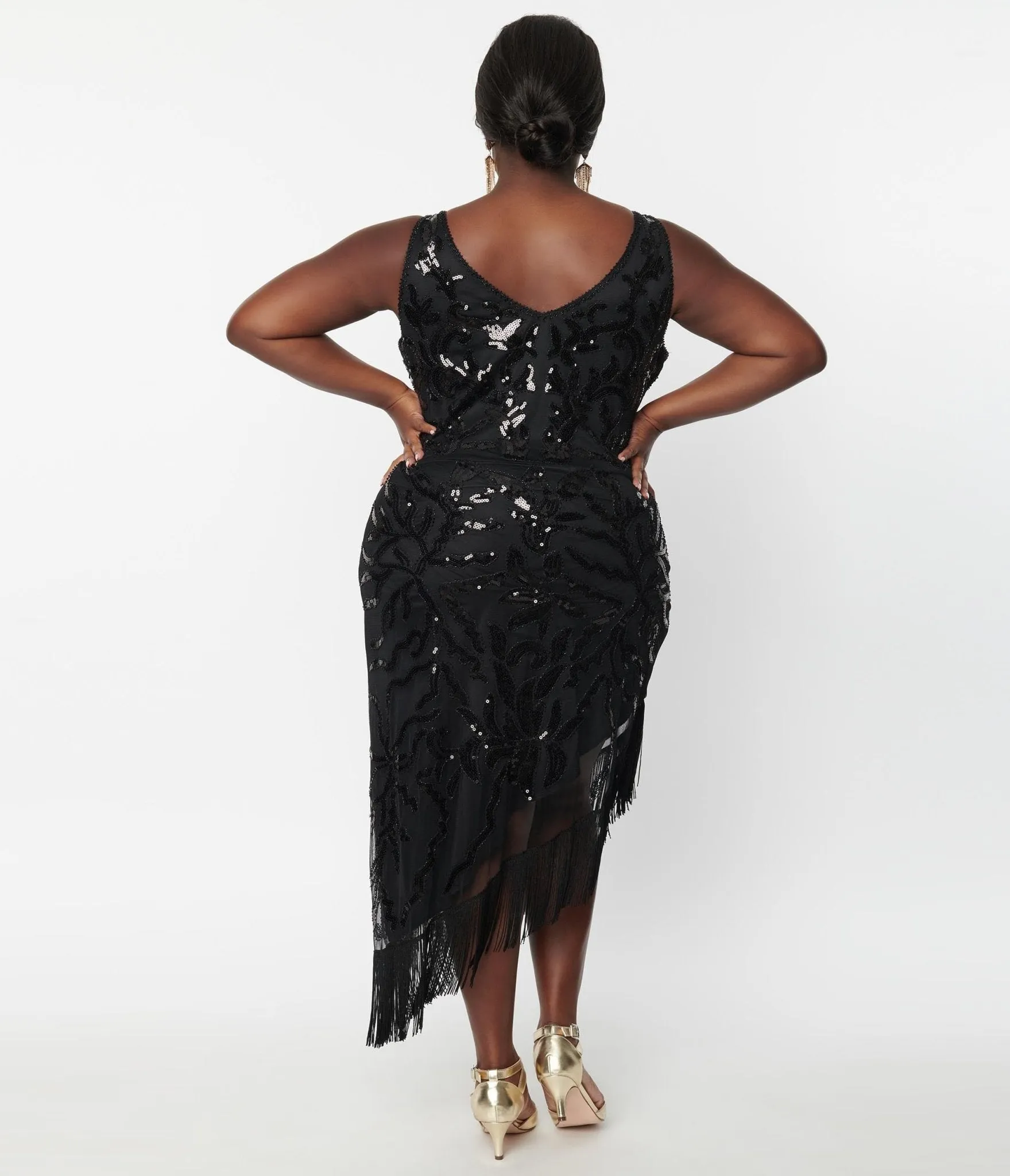 Unique Vintage Plus Size 1920s Black Beaded Asymmetrical Fringe Flapper Dress sold by Unique Vintage product image thumbnail 3
