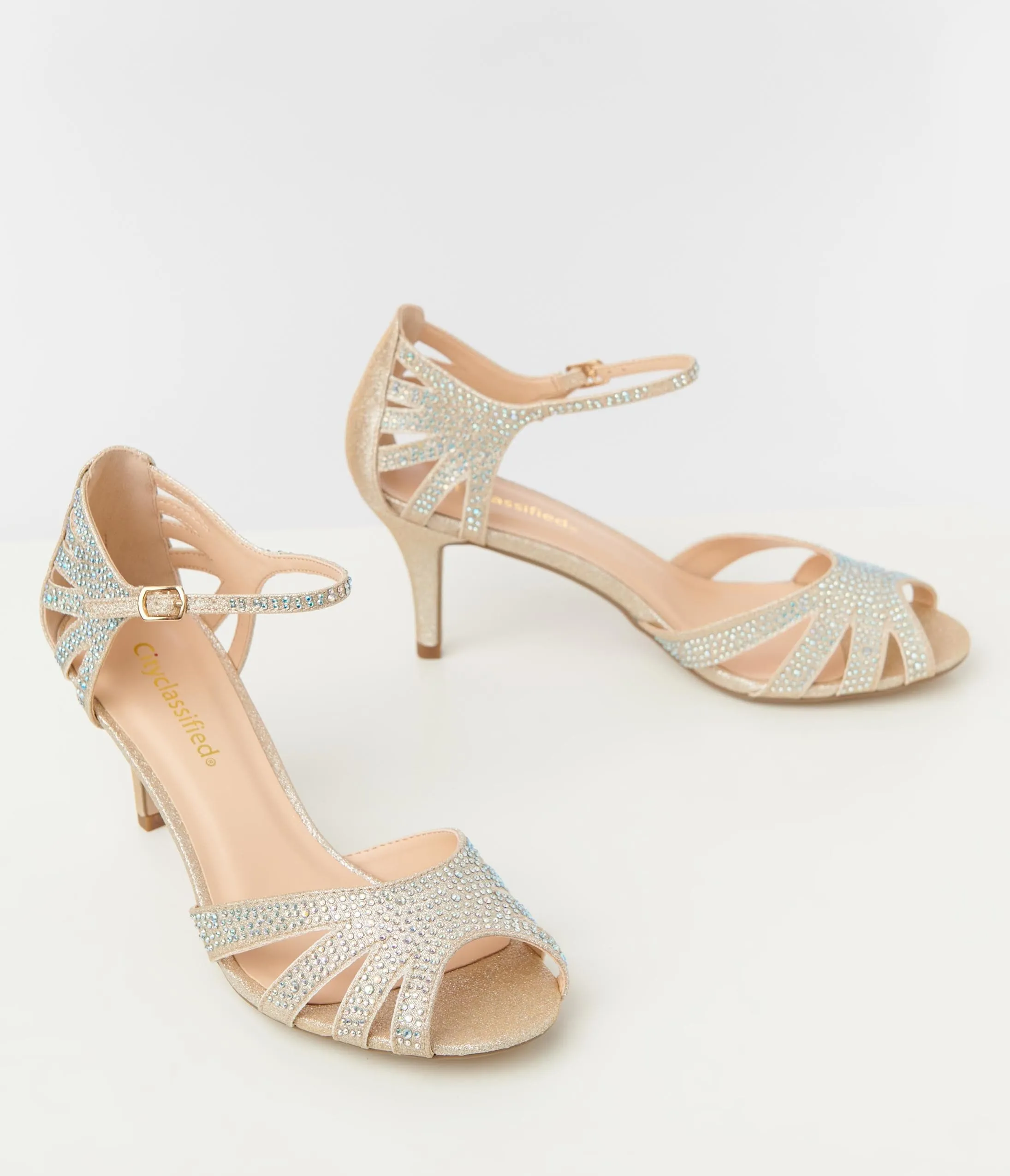 1920s Champagne Rhinestone Heels sold by Unique Vintage