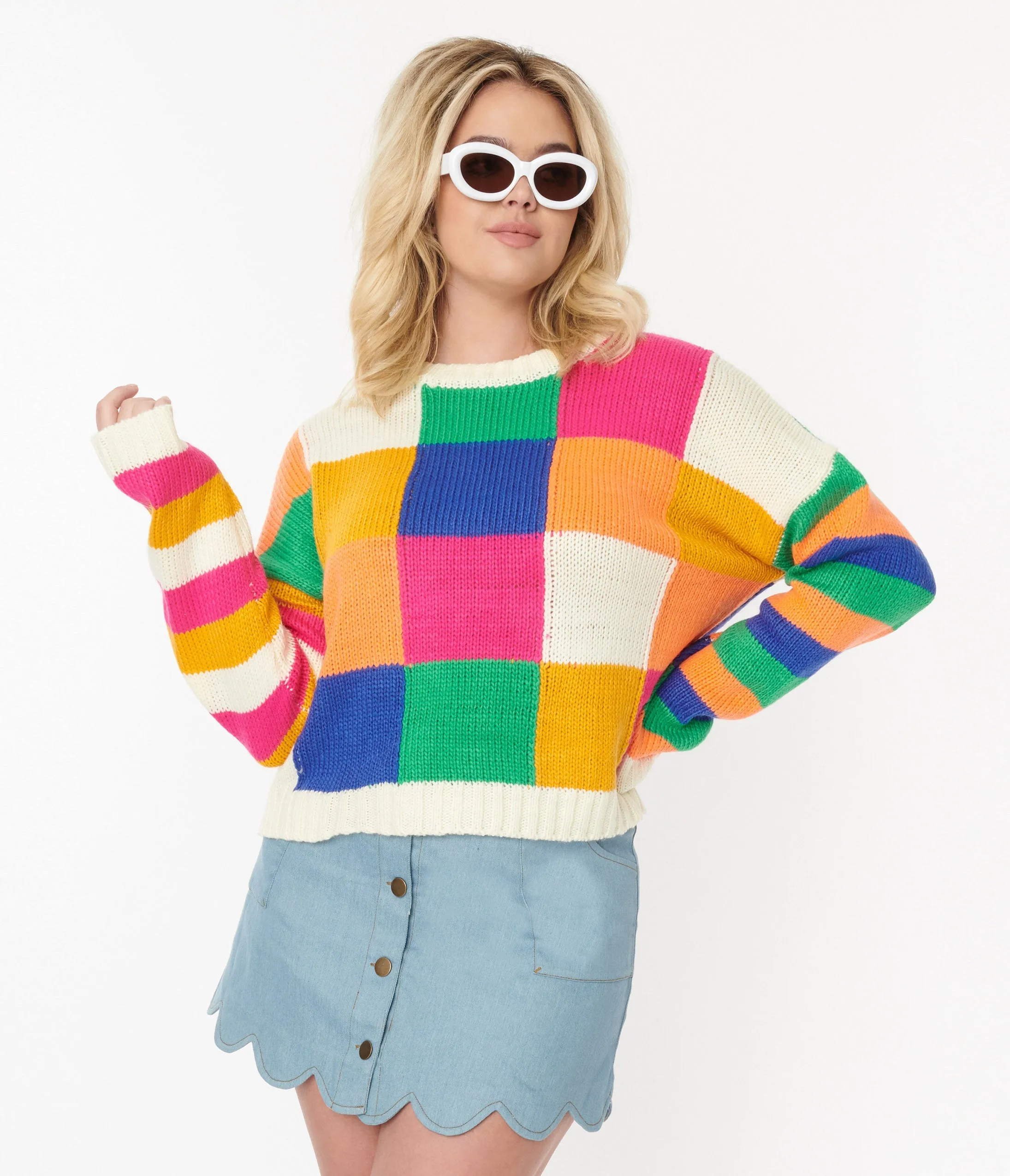 Rainbow Checked Sweater sold by Unique Vintage
