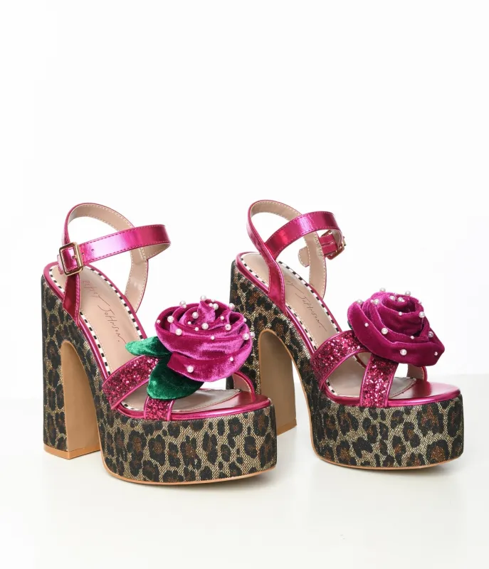 Betsey Johnson Leopard & Purple Rosette Platforms made by Betsey Johnson