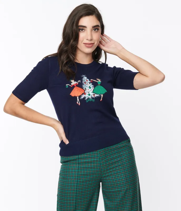 Navy Blue Vintage Christmas Darling Sweater sold by Unique Vintage