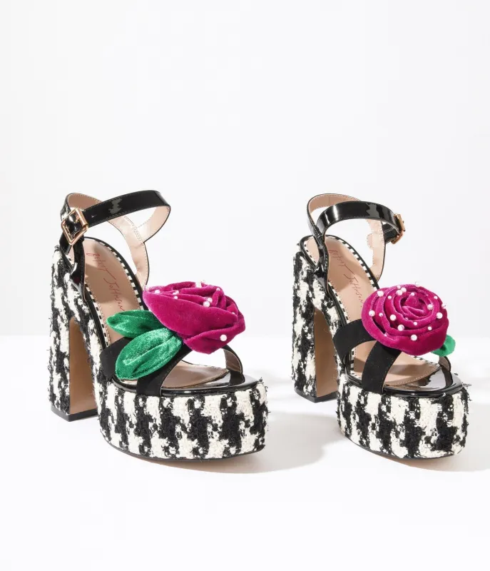 Betsey Johnson Black & White Houndstooth Rosette Platforms made by Betsey Johnson