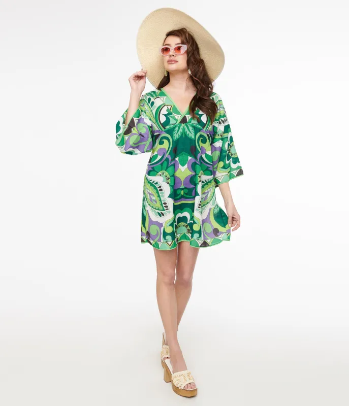 1970s Retro Green Paisley Coverup sold by Unique Vintage