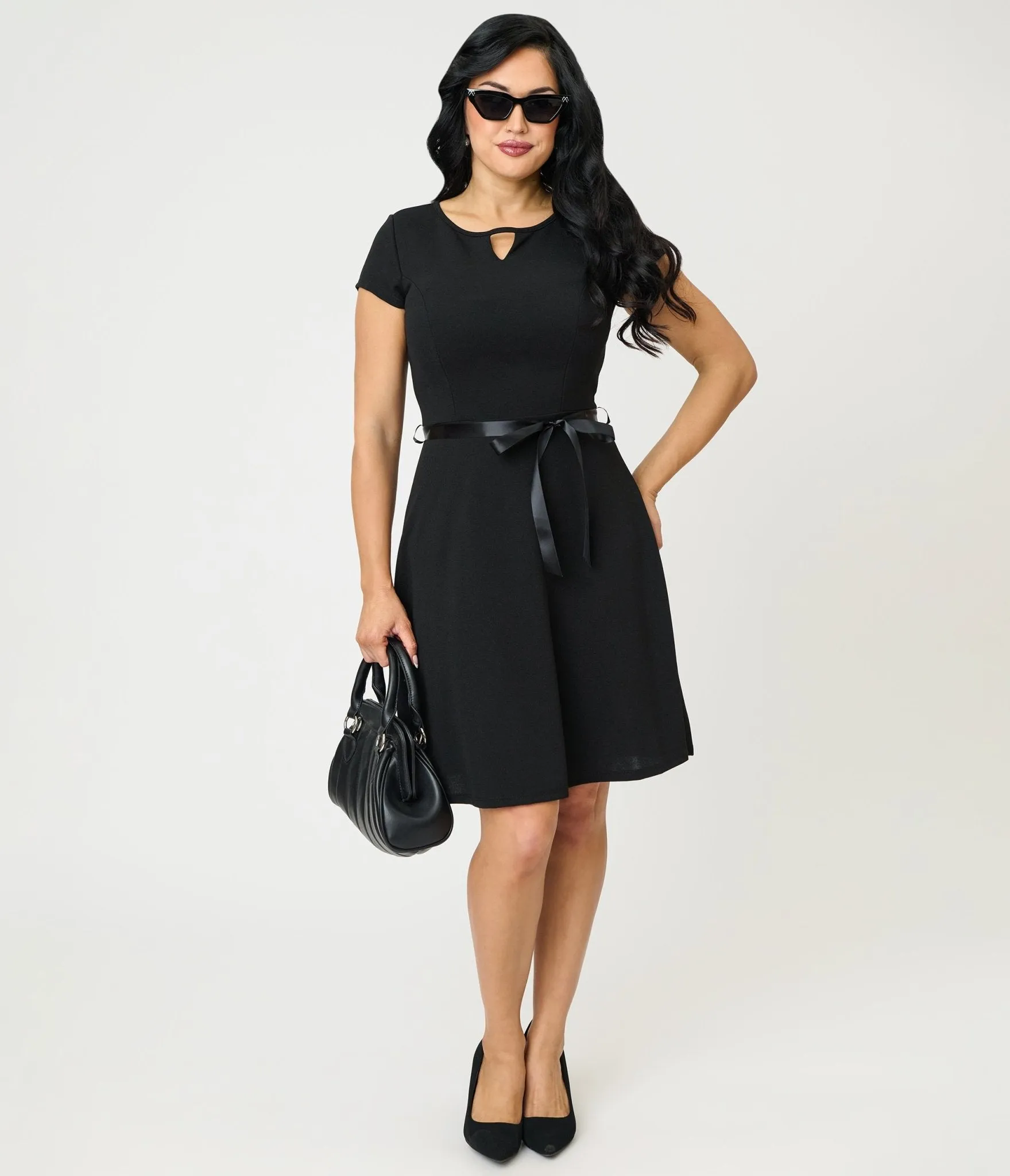 Black Swing Dress With Belt Trim sold by Unique Vintage product image thumbnail 4