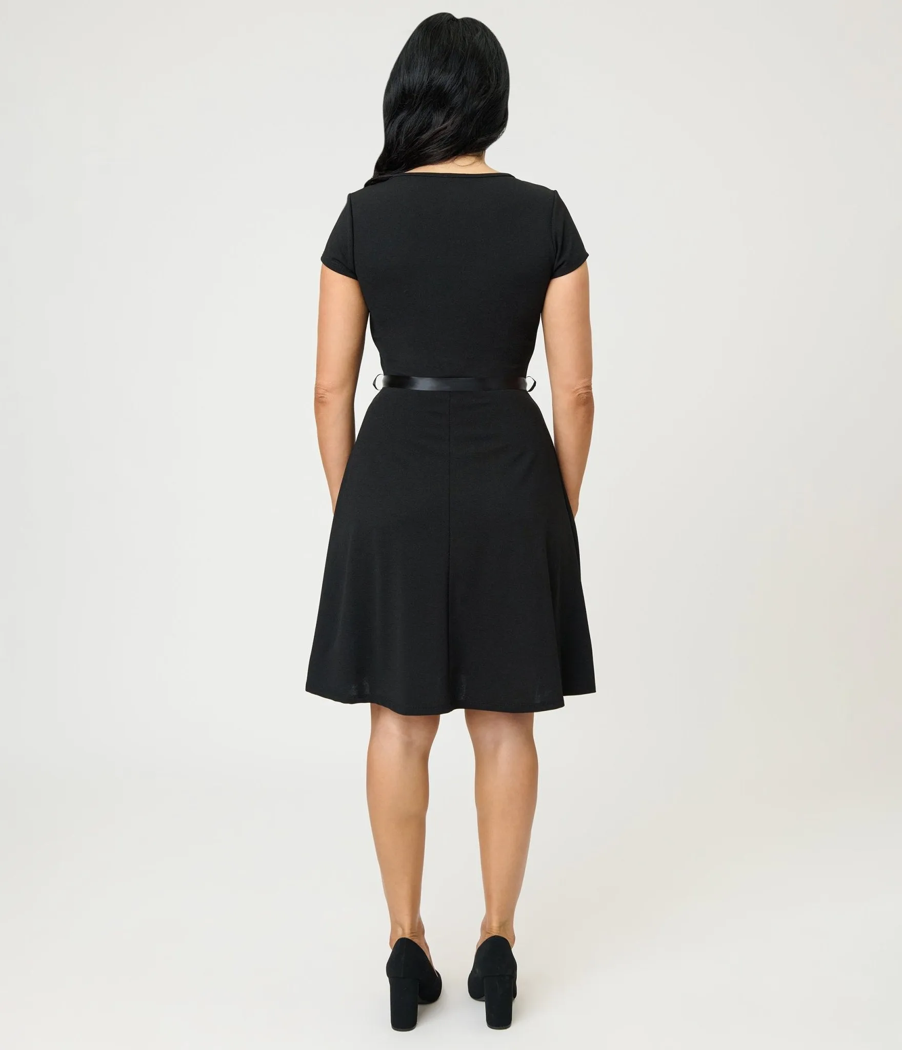 Black Swing Dress With Belt Trim sold by Unique Vintage product image thumbnail 2