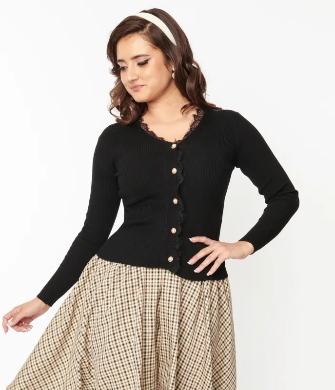 Black Lace Collar Cardigan sold by Unique Vintage
