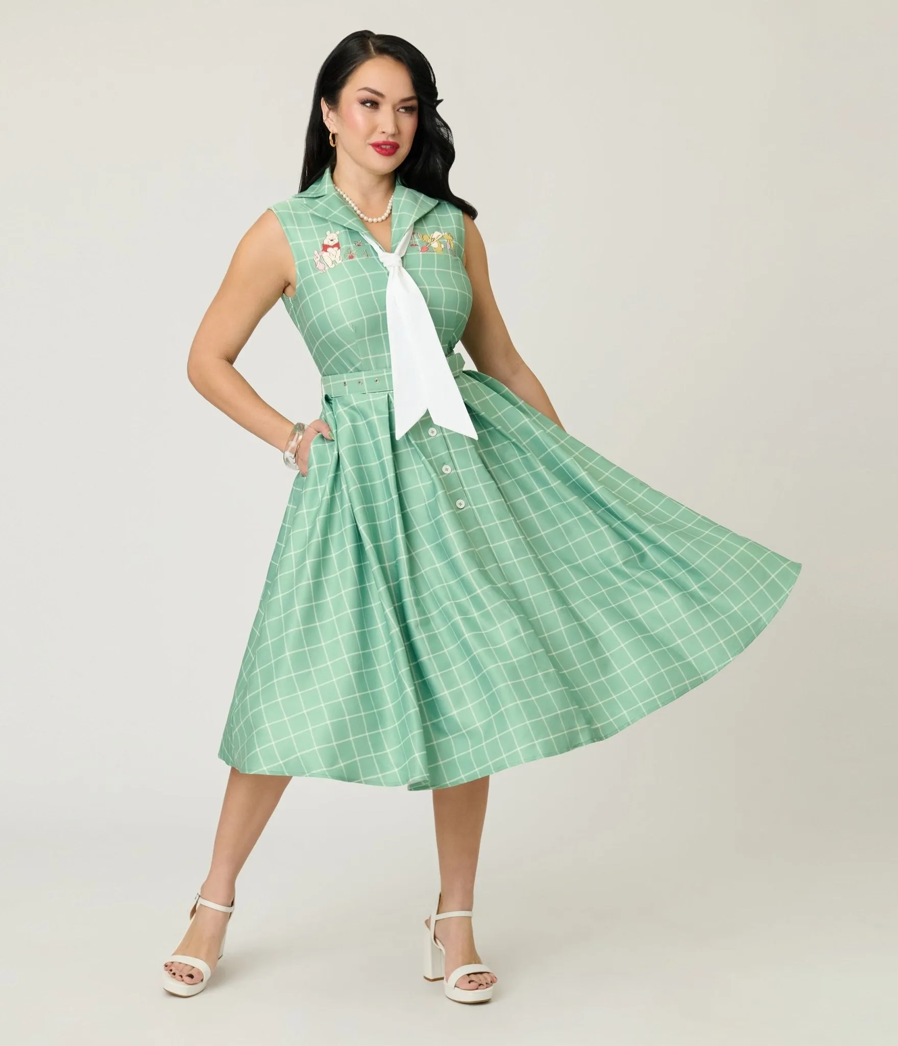 Disney Winnie the Pooh x Unique Vintage Green Plaid Edith Swing Dress sold by Unique Vintage product image thumbnail 3