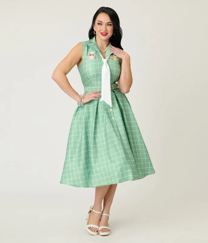 Disney Winnie the Pooh x Unique Vintage Green Plaid Edith Swing Dress made by Unique Vintage