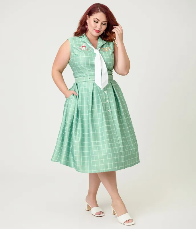 Disney Winnie the Pooh x Unique Vintage Plus Size Green Plaid Edith Swing Dress made by Unique Vintage