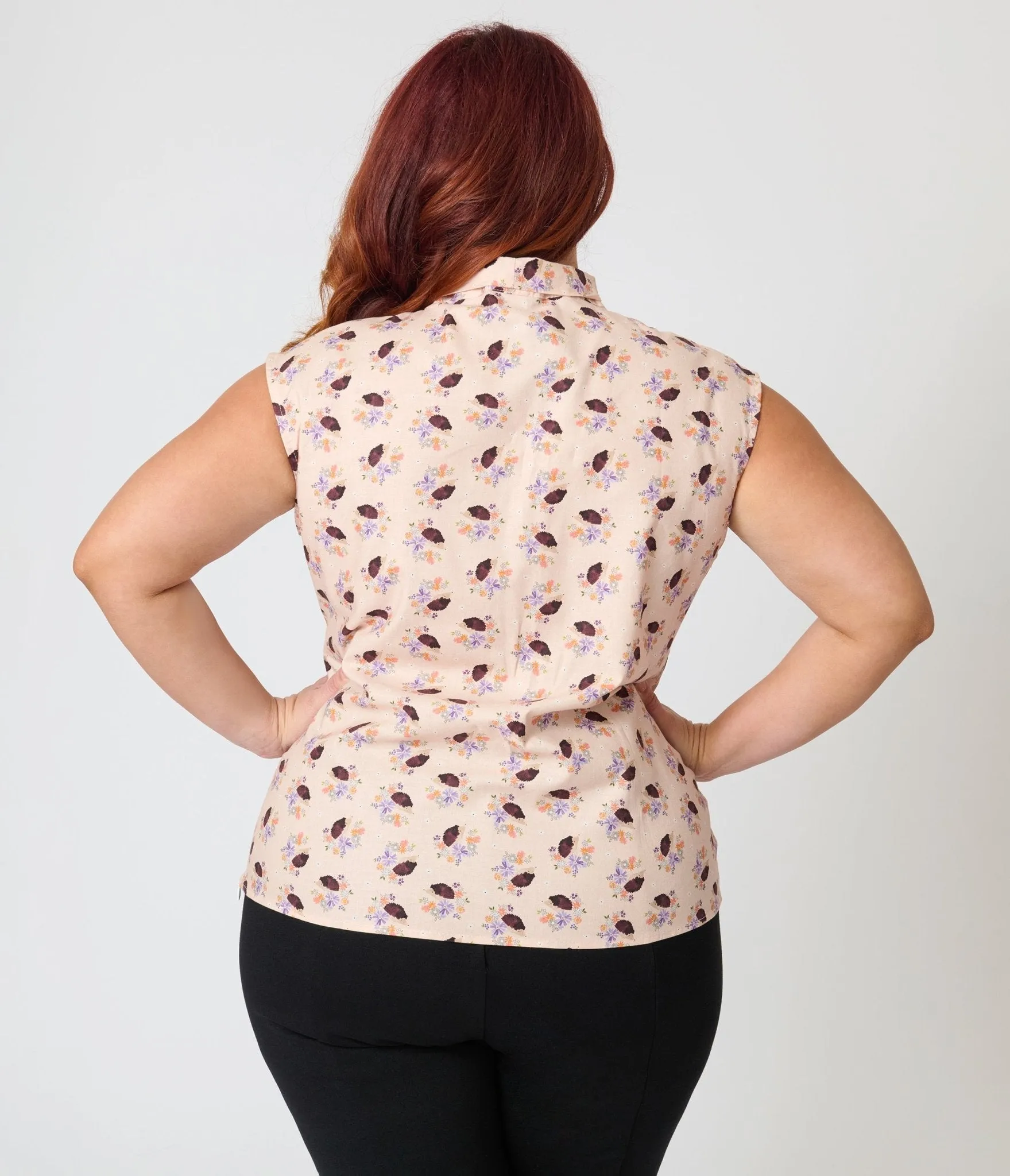 Retrolicious Plus Size Peach Hedgehog Cotton Bow Blouse sold by Unique Vintage product image thumbnail 2