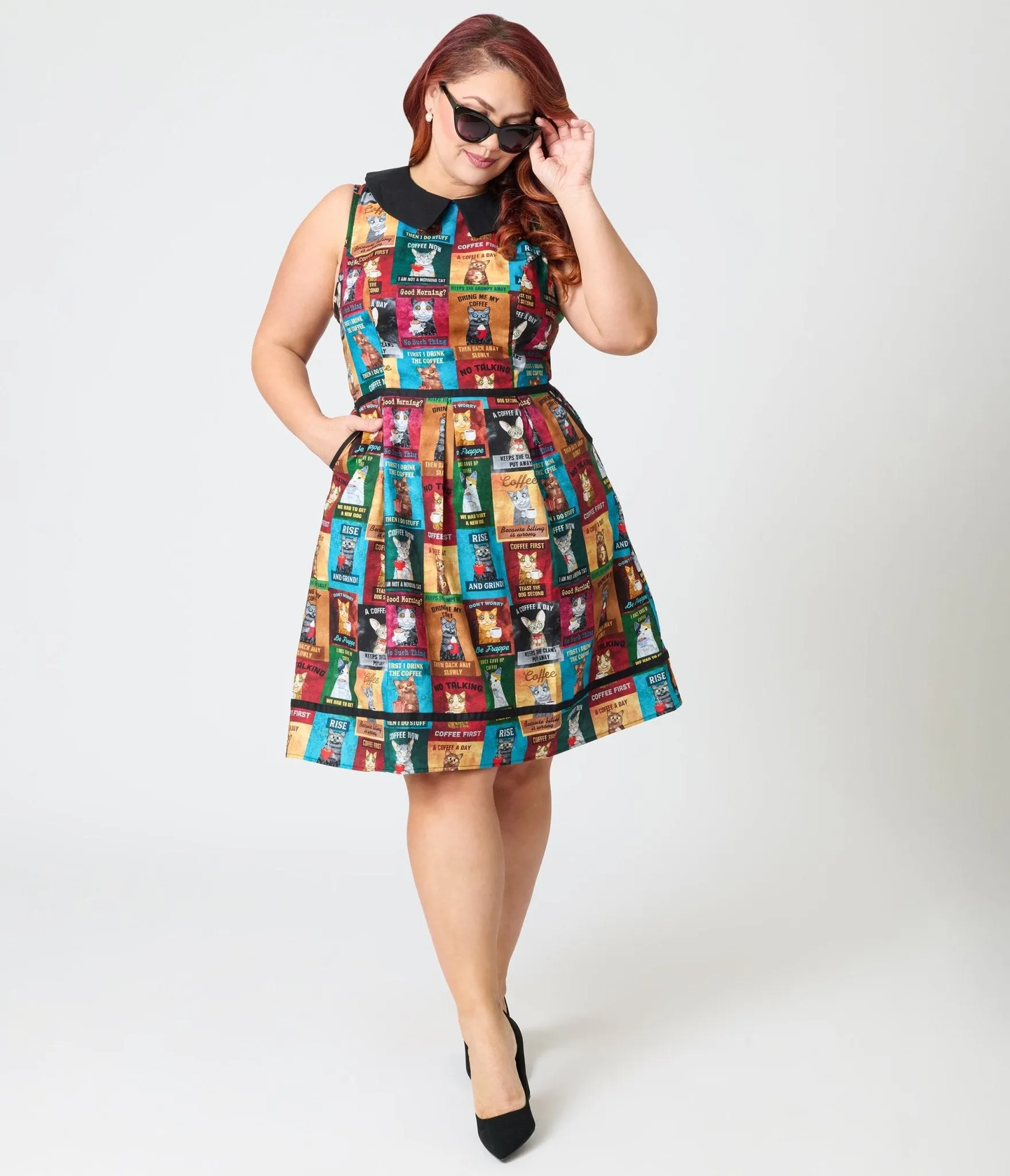 Retrolicious Plus Size Cats & Coffee Sign Fit & Flare Dress sold by Unique Vintage