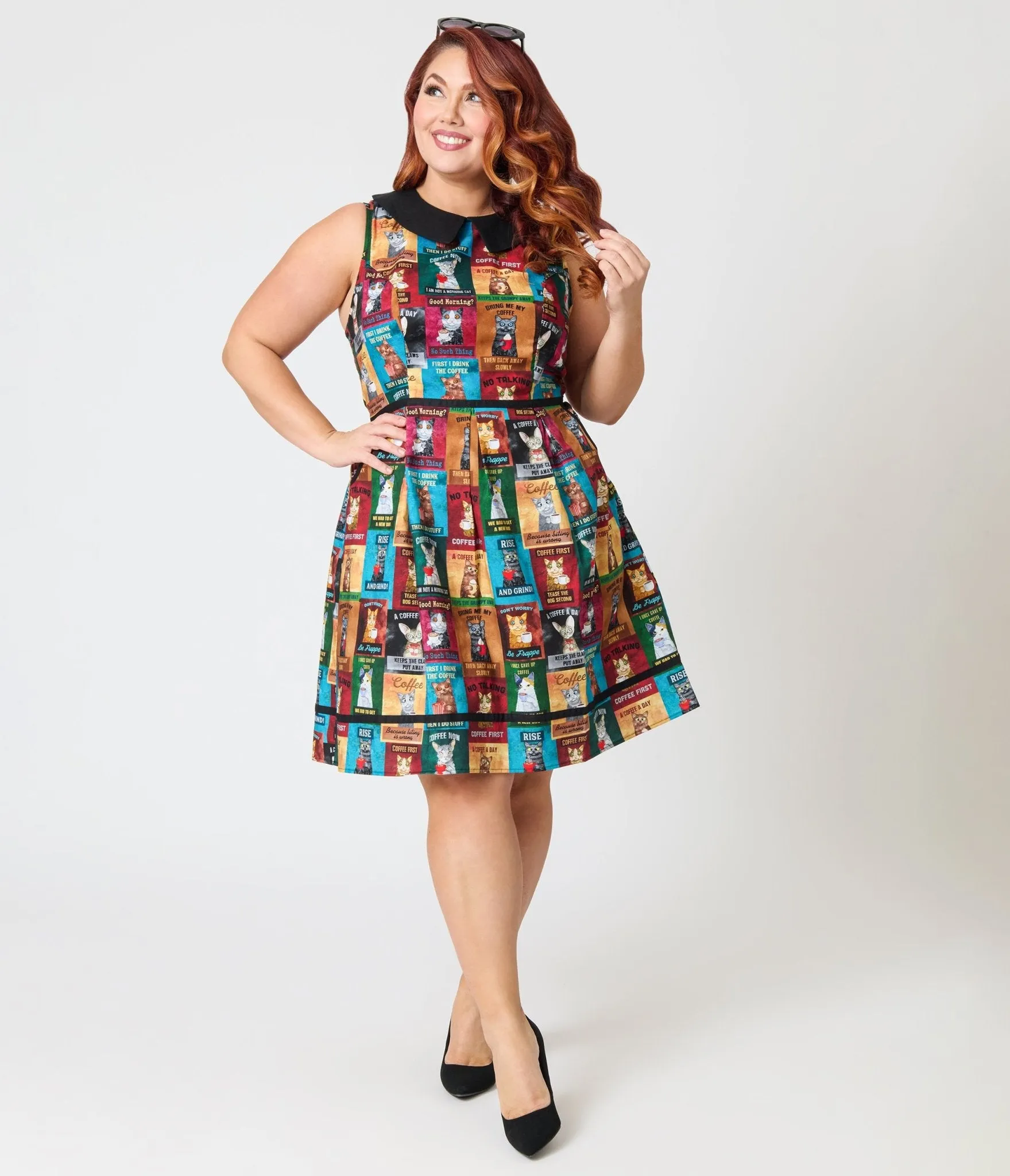 Retrolicious Plus Size Cats & Coffee Sign Fit & Flare Dress sold by Unique Vintage product image thumbnail 3