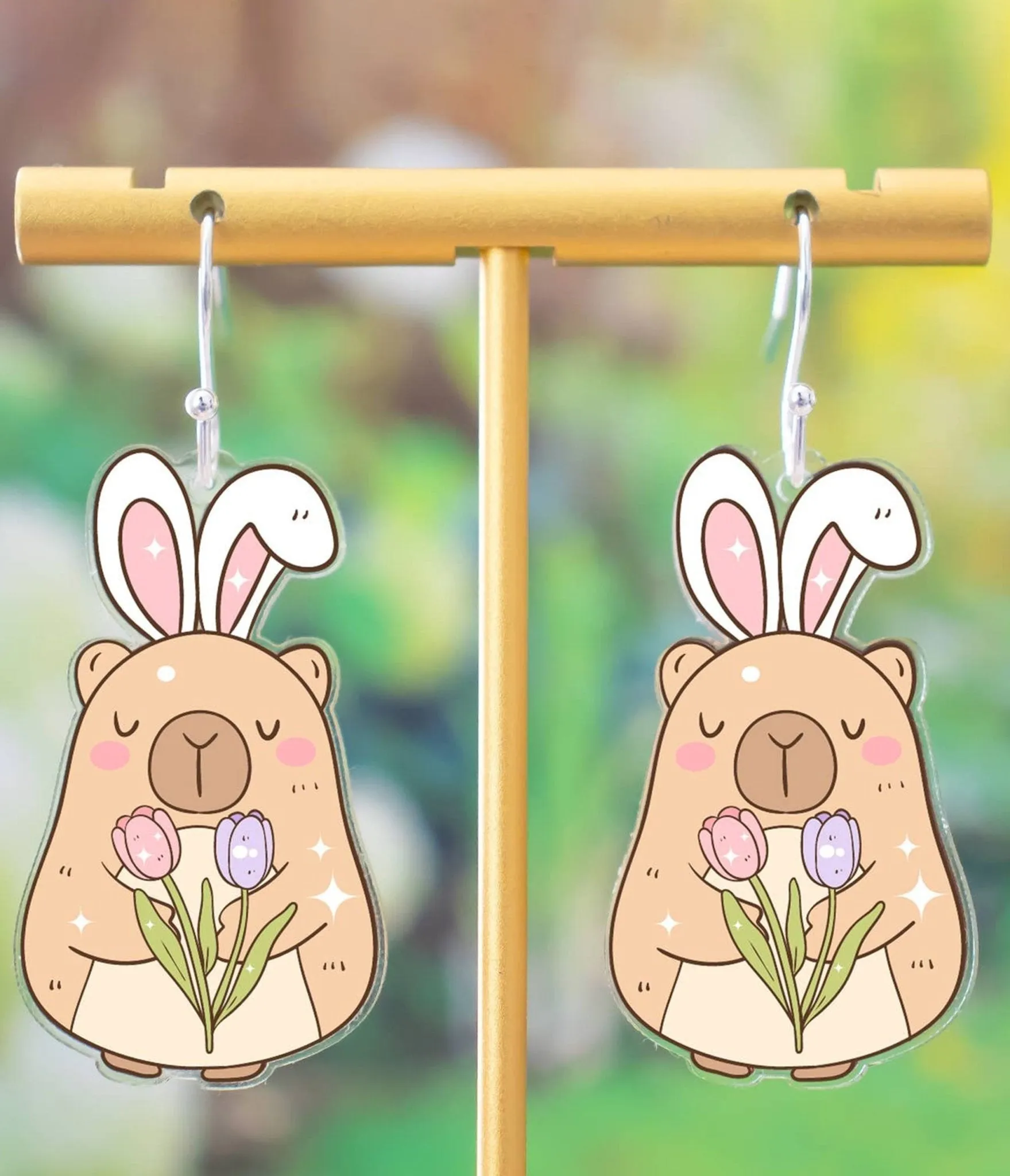 Capybara Easter Bunny Earrings sold by Unique Vintage product image thumbnail 2