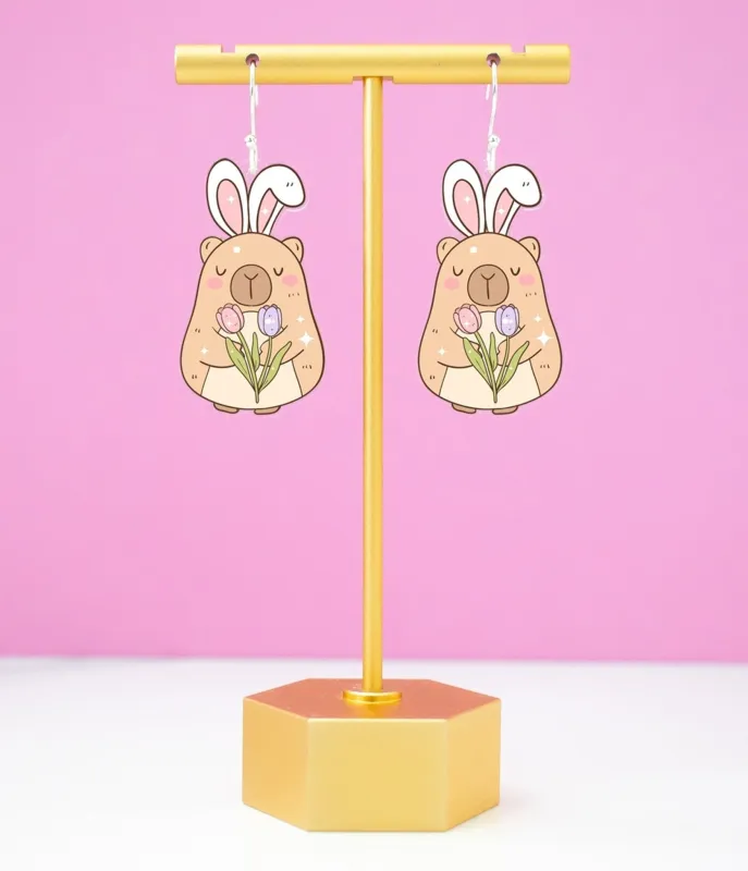 Capybara Easter Bunny Earrings made by Unique Vintage