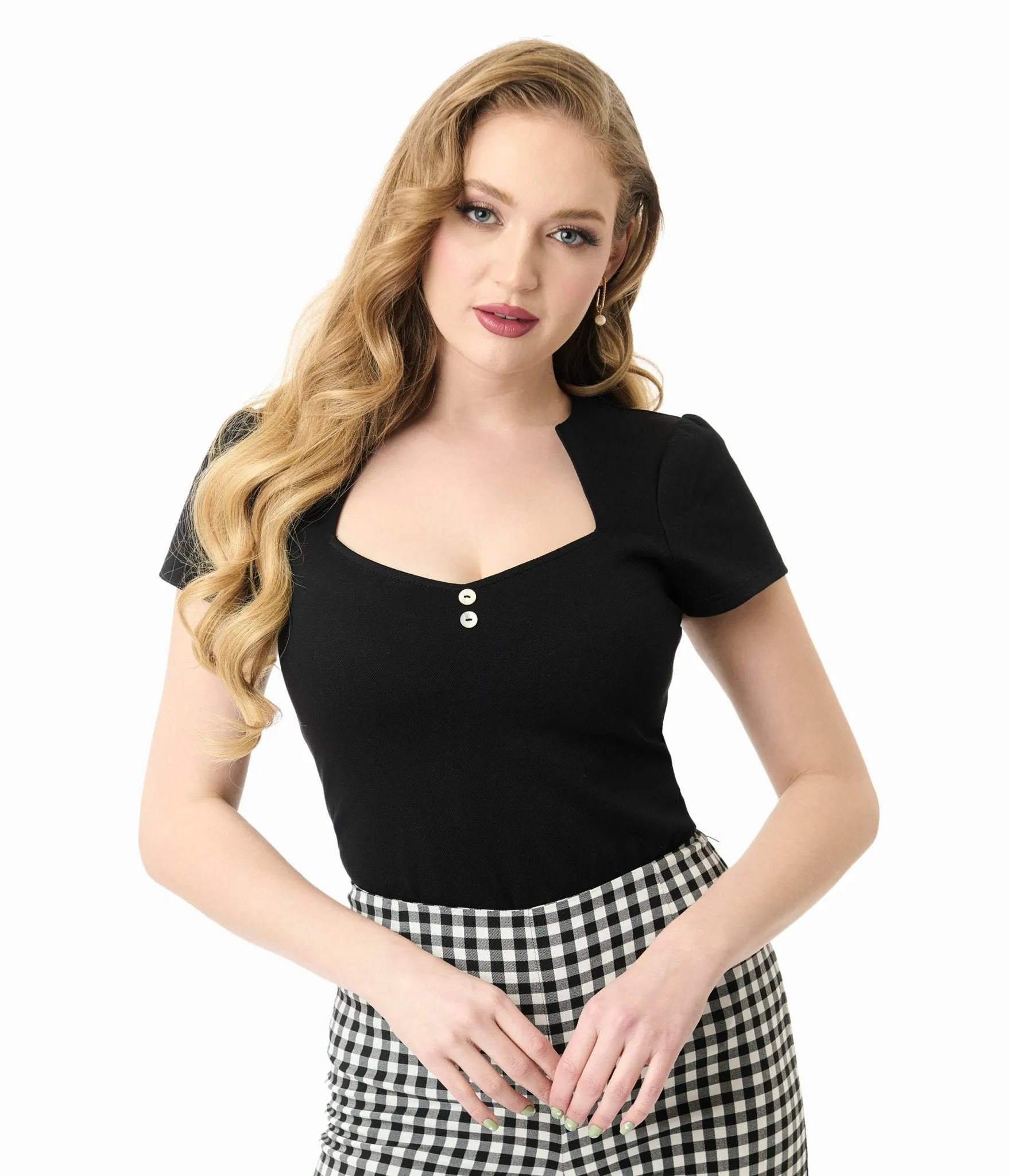 Unique Vintage Black Pentagon Collar Knit Top sold by Unique Vintage