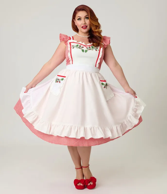 Unique Vintage Plus Size Red Gingham & White Ruffled Apron Swing Dress made by Unique Vintage
