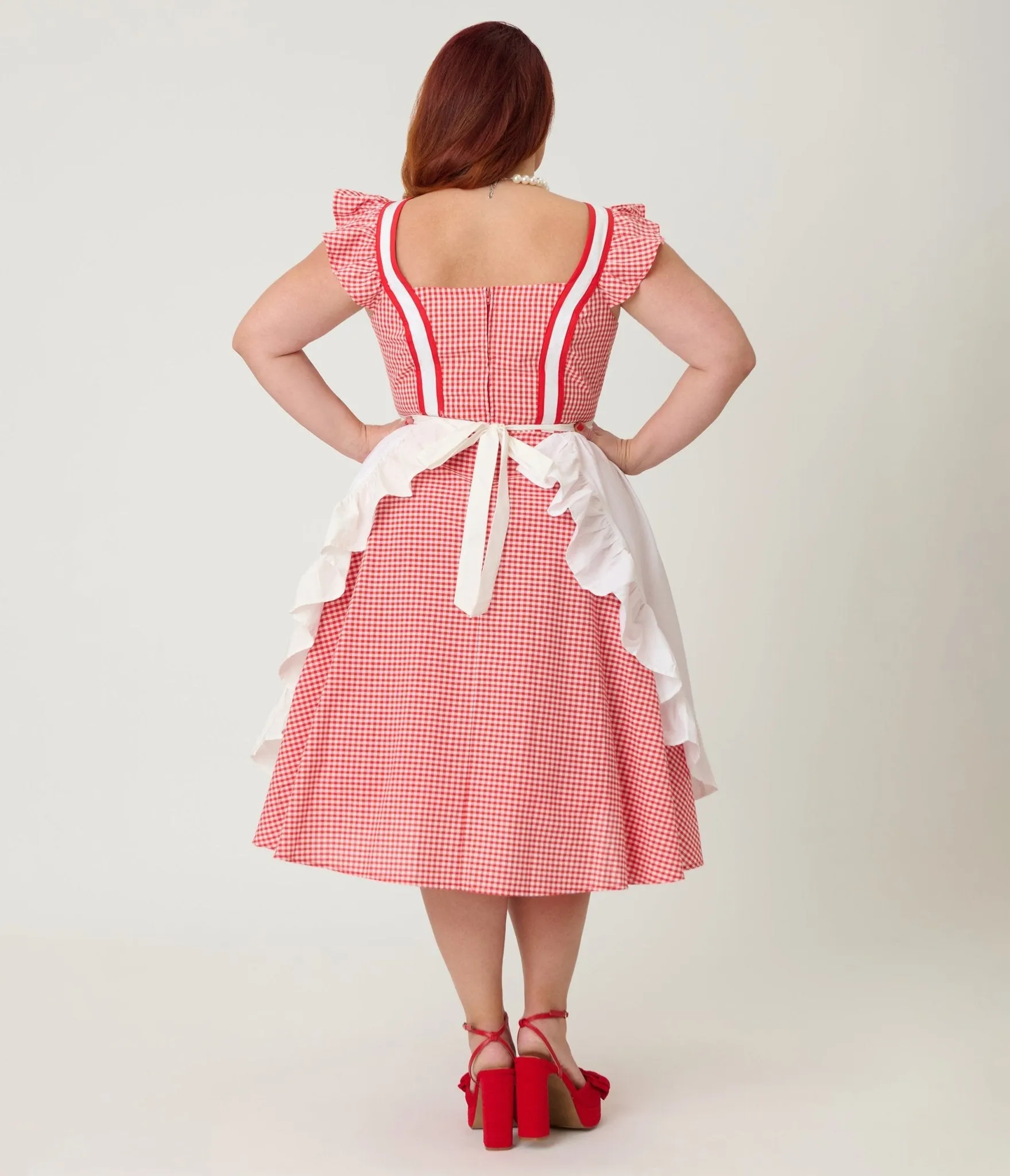 Unique Vintage Plus Size Red Gingham & White Ruffled Apron Swing Dress sold by Unique Vintage product image thumbnail 2