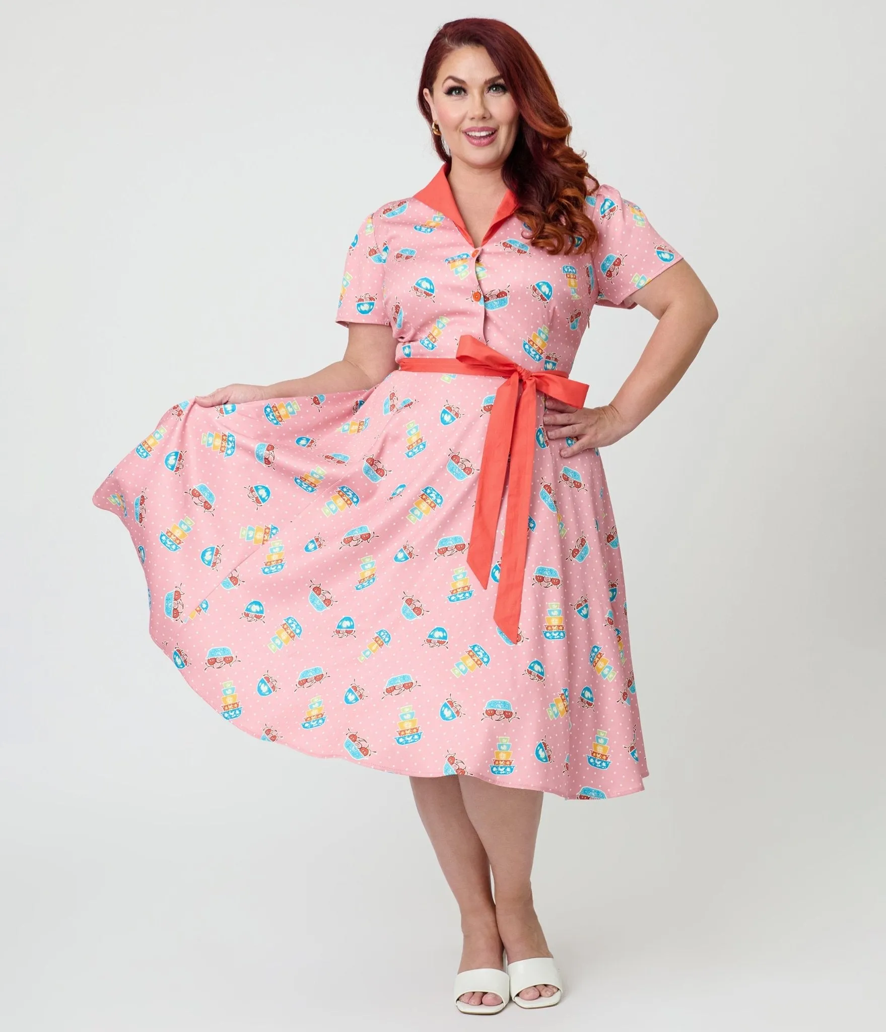 Unique Vintage Plus Size Pink Pyrex Print Cotton Shirt Dress sold by Unique Vintage product image thumbnail 3