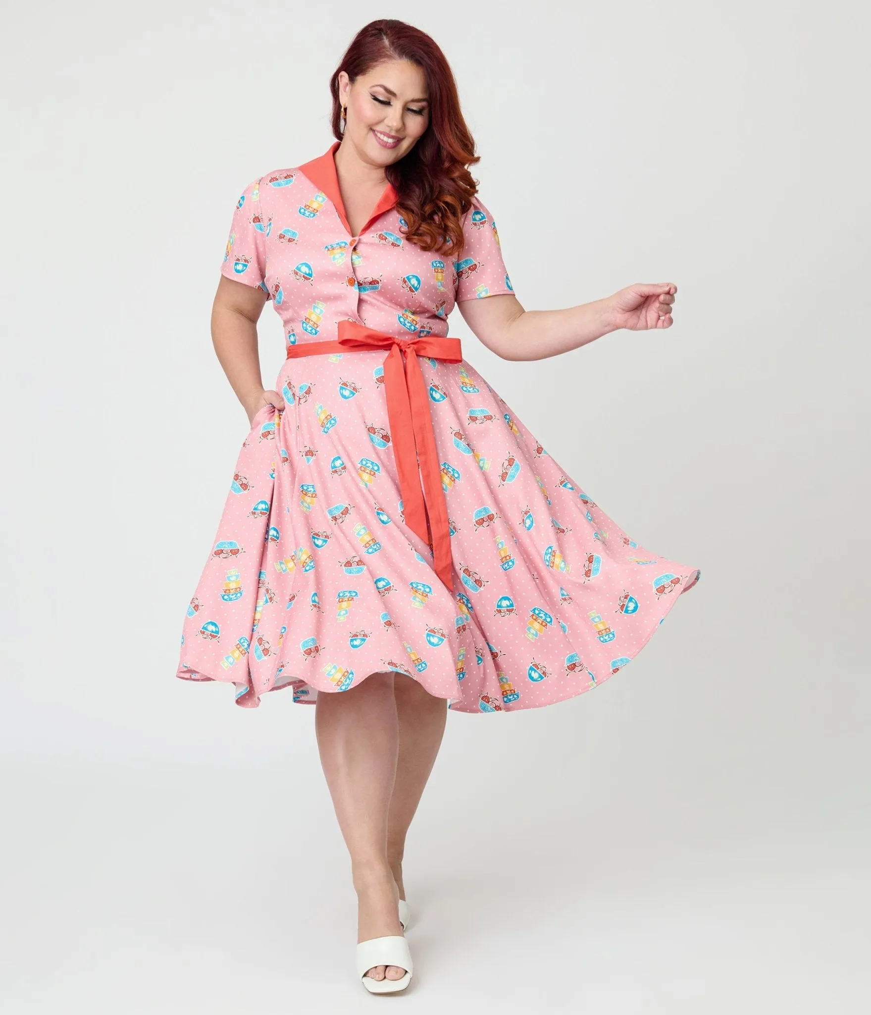 Unique Vintage Plus Size Pink Pyrex Print Cotton Shirt Dress sold by Unique Vintage