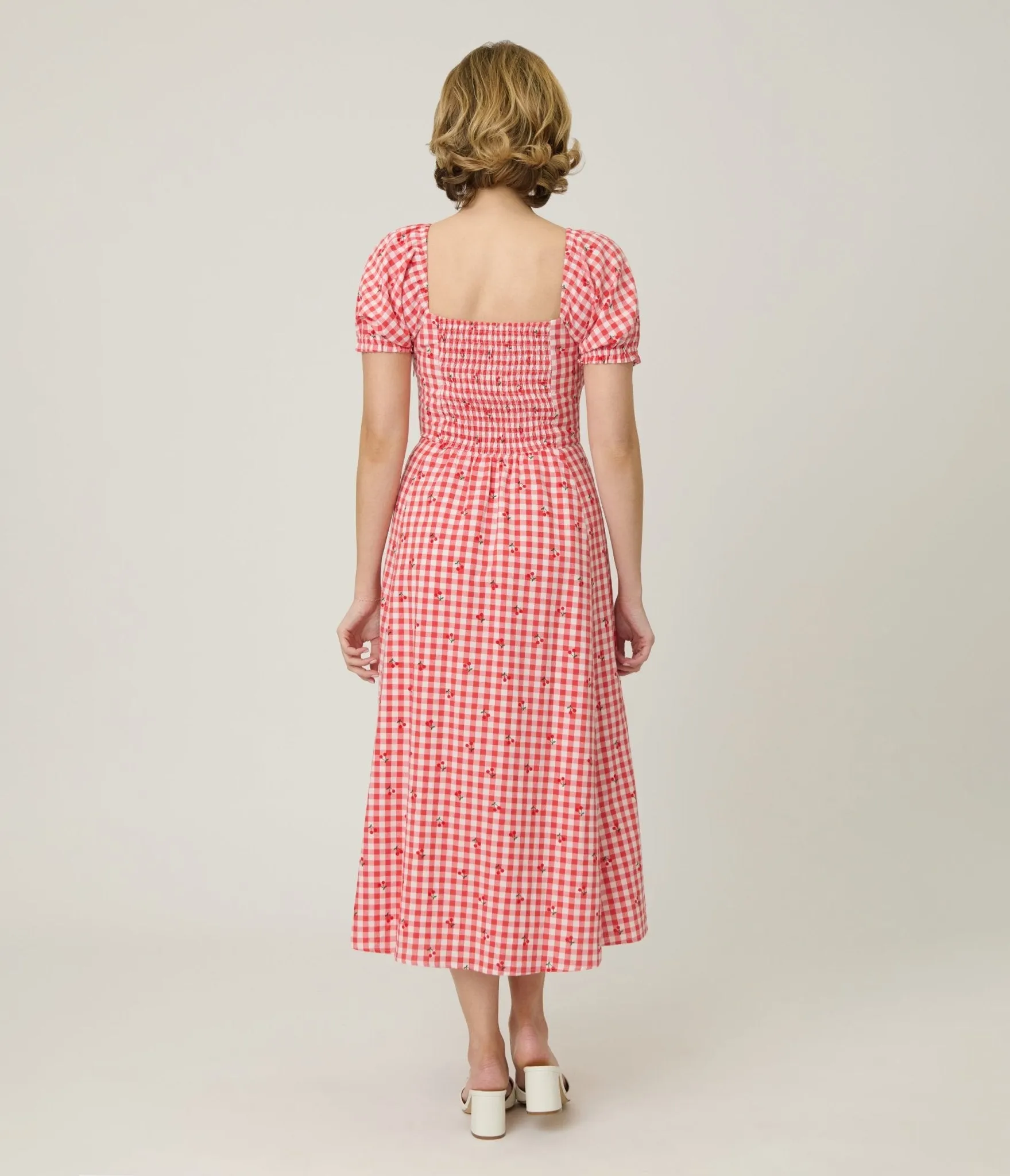 Unique Vintage Red Gingham & Cherries Puff Sleeve Midi Dress sold by Unique Vintage product image thumbnail 2
