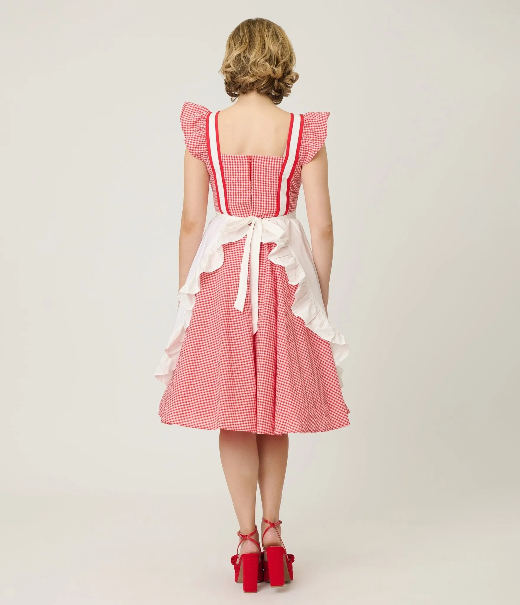 Unique Vintage Red Gingham & White Ruffled Apron Swing Dress sold by Unique Vintage product image thumbnail 2