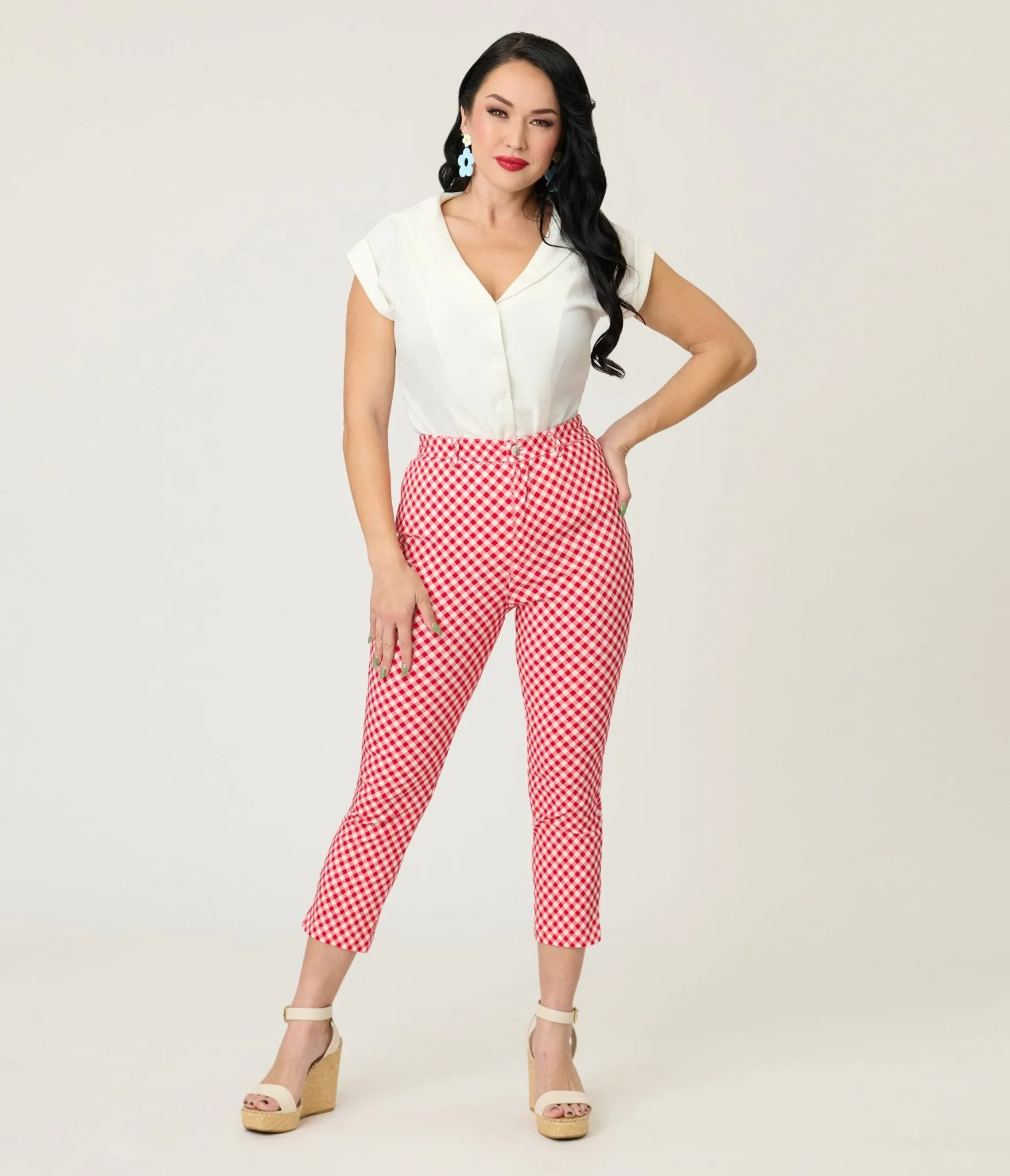 Unique Vintage Red Gingham Rachelle Capri Pants sold by Unique Vintage product image thumbnail 4