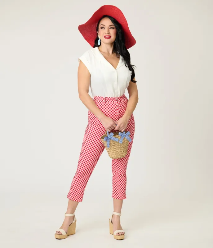 Unique Vintage Red Gingham Rachelle Capri Pants made by Unique Vintage