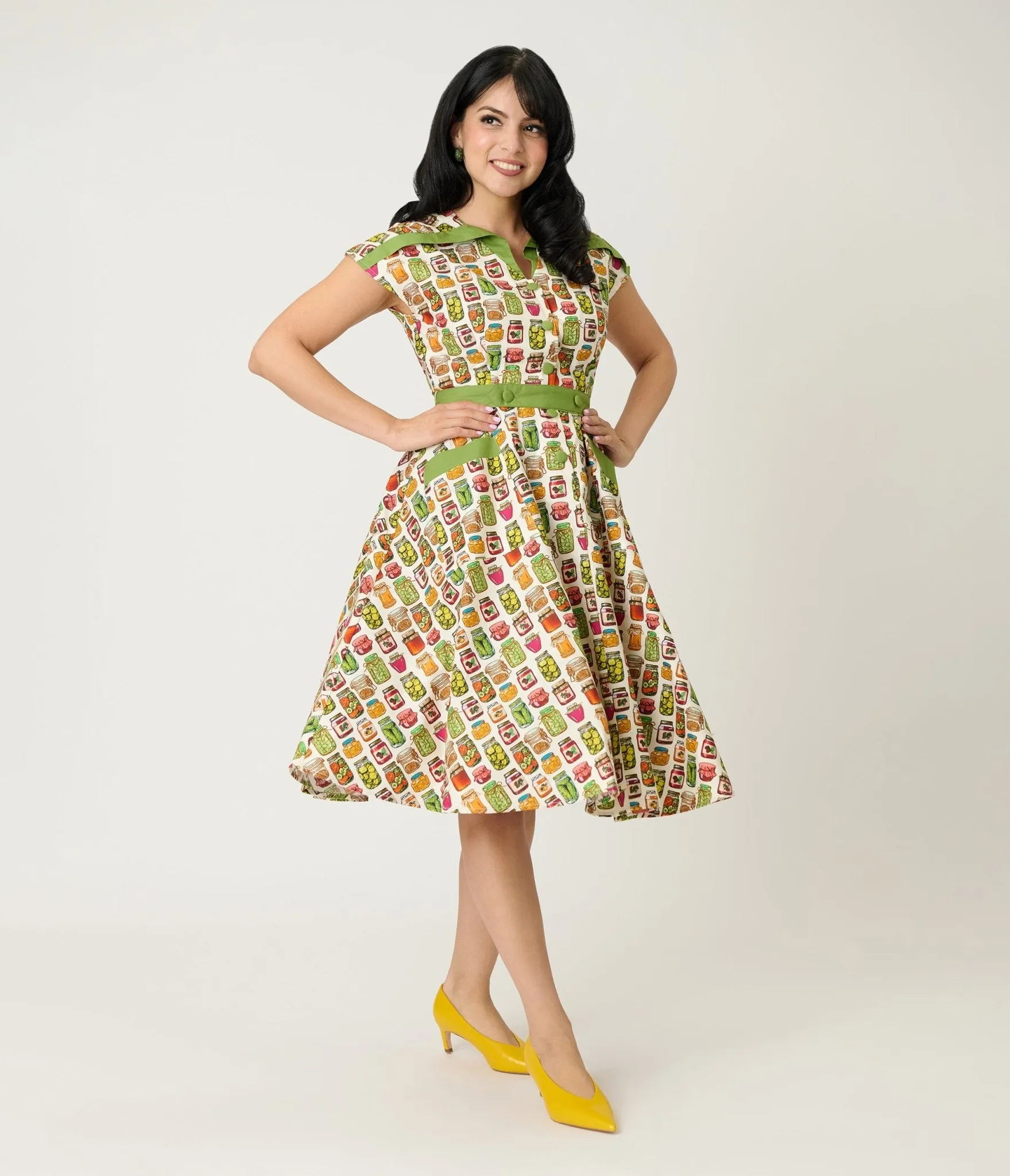 Unique Vintage Green Mason Jar Print Cotton Hedda Swing Dress sold by Unique Vintage product image thumbnail 4