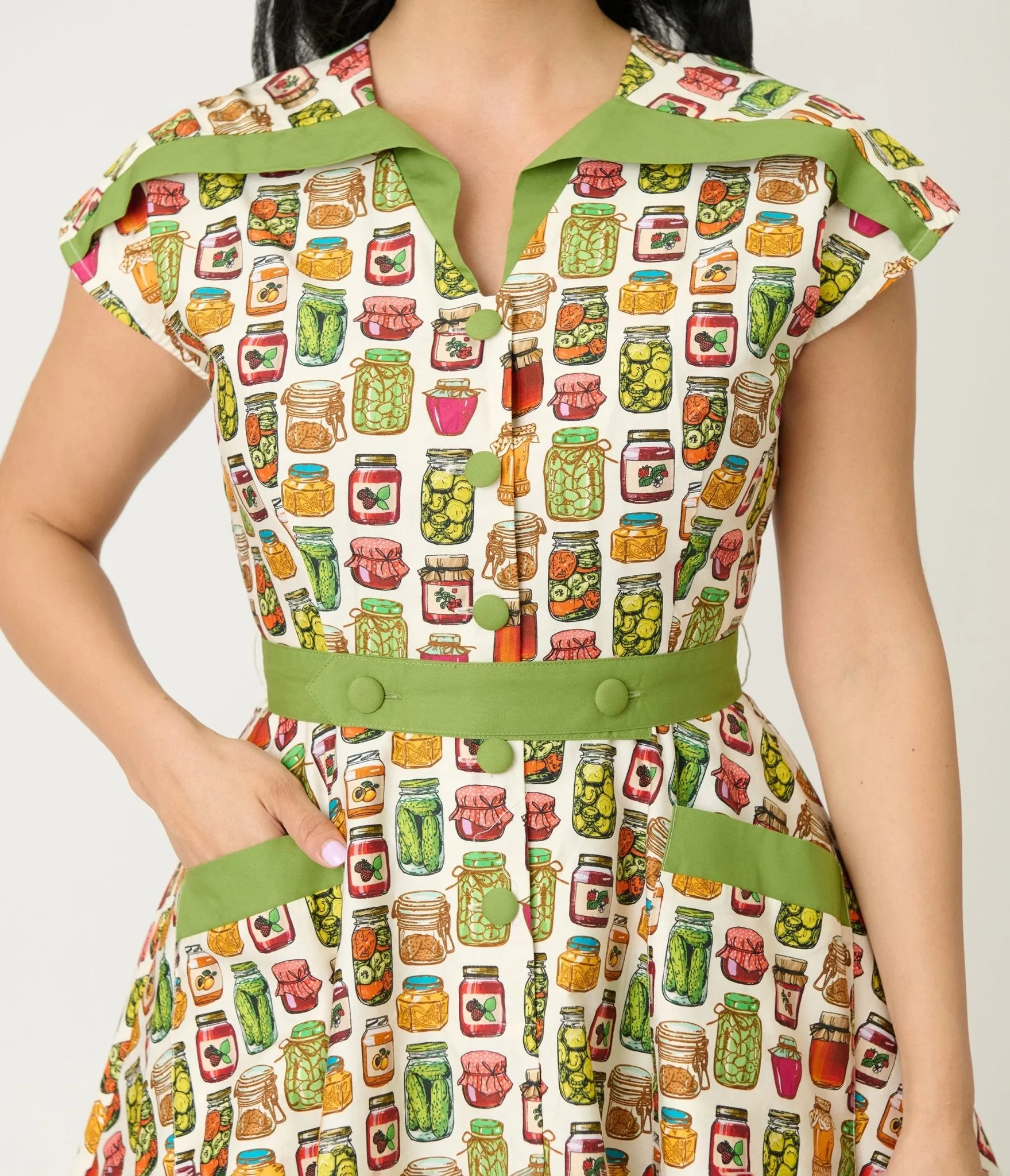 Unique Vintage Green Mason Jar Print Cotton Hedda Swing Dress sold by Unique Vintage product image thumbnail 5