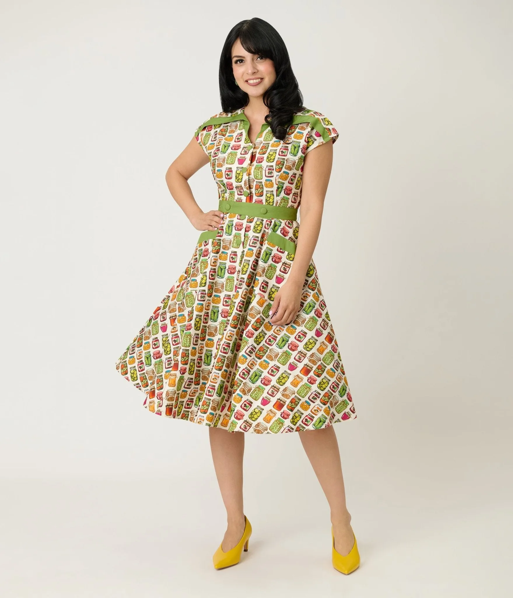 Unique Vintage Green Mason Jar Print Cotton Hedda Swing Dress sold by Unique Vintage product image thumbnail 3