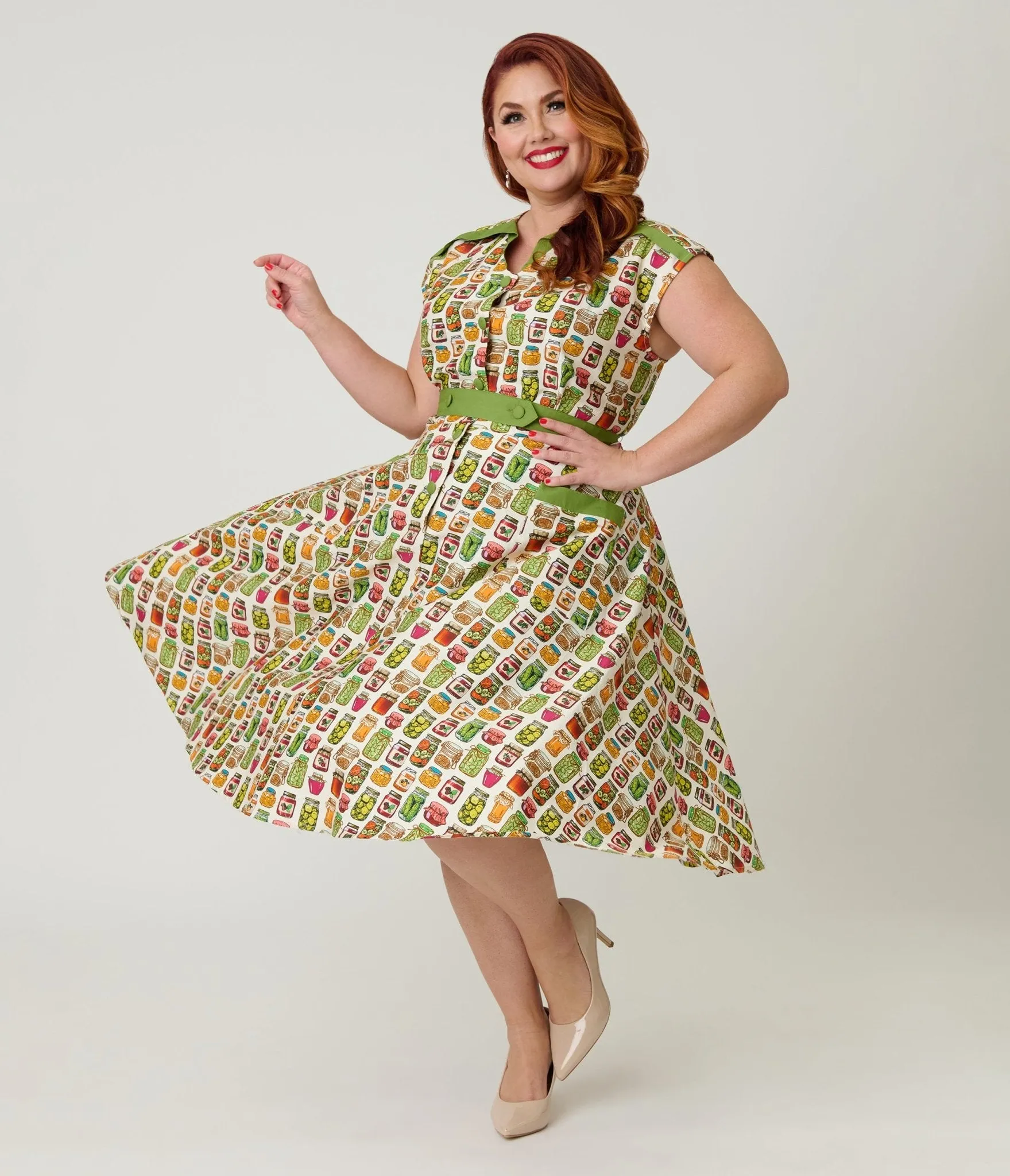 Unique Vintage Plus Size Green Mason Jar Print Cotton Hedda Swing Dress sold by Unique Vintage product image thumbnail 4