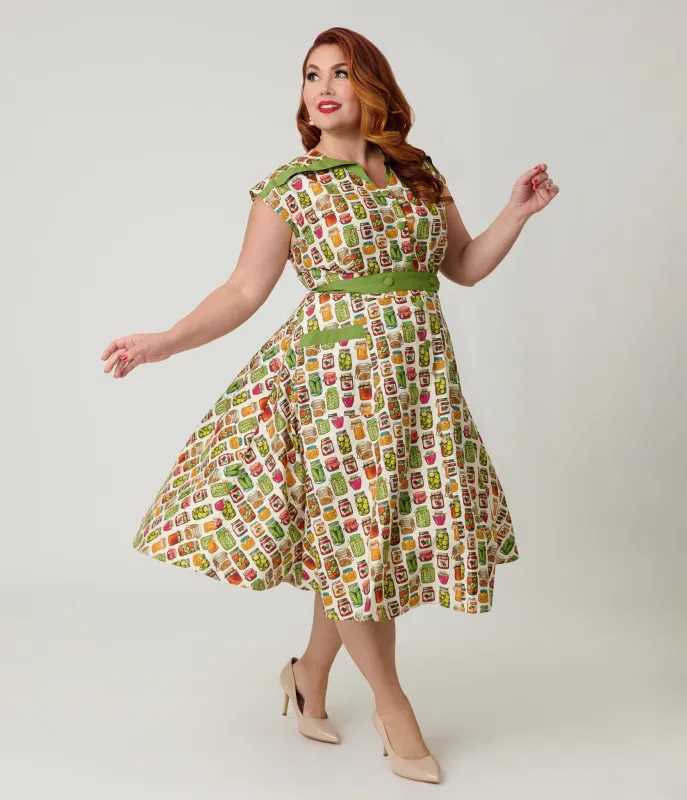 Unique Vintage Plus Size Green Mason Jar Print Cotton Hedda Swing Dress sold by Unique Vintage