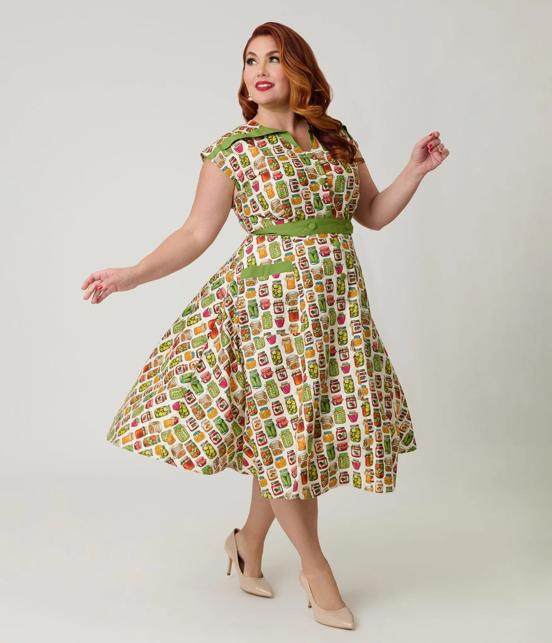Unique Vintage Plus Size Green Mason Jar Print Cotton Hedda Swing Dress sold by Unique Vintage