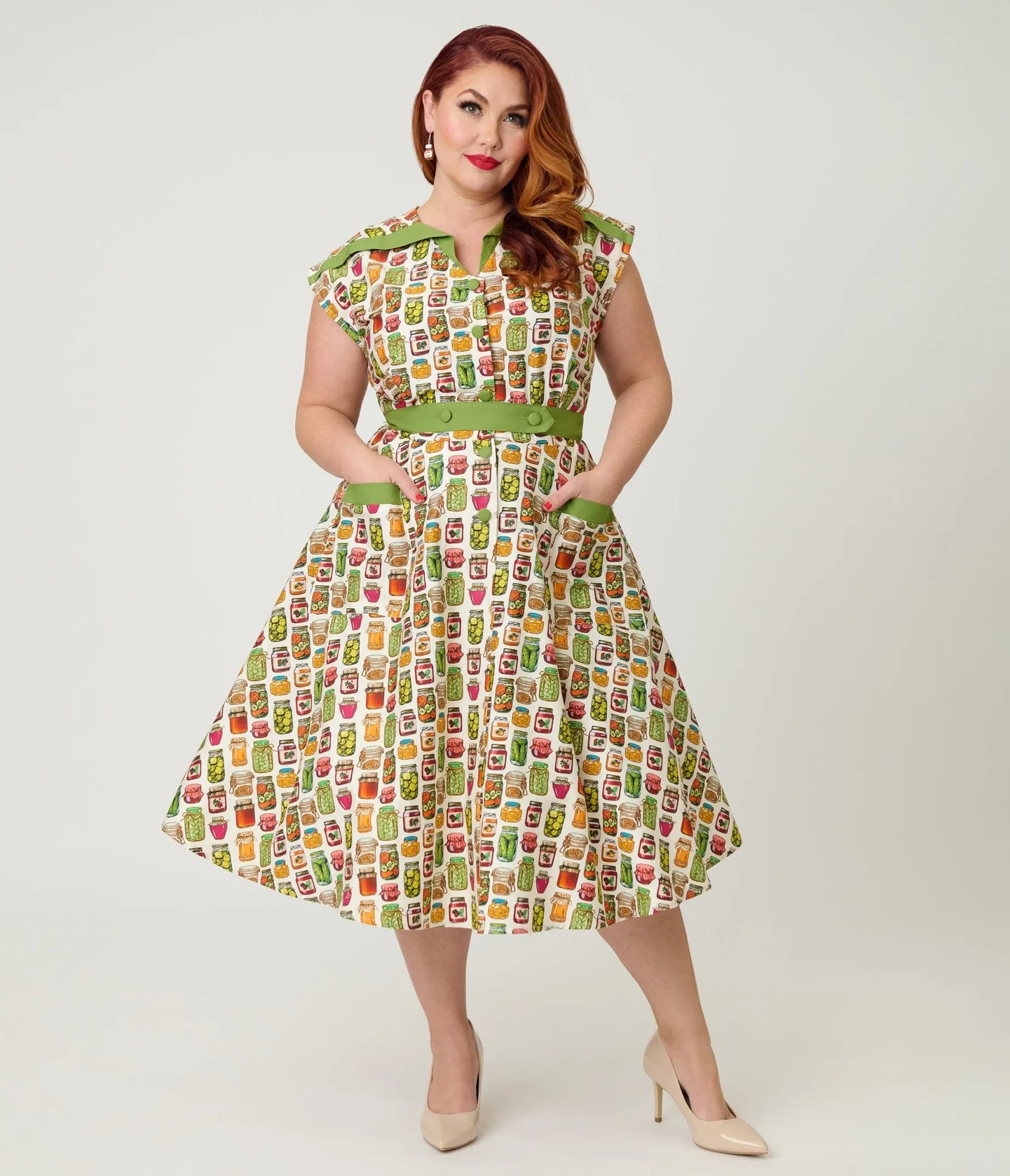 Unique Vintage Plus Size Green Mason Jar Print Cotton Hedda Swing Dress sold by Unique Vintage product image thumbnail 3