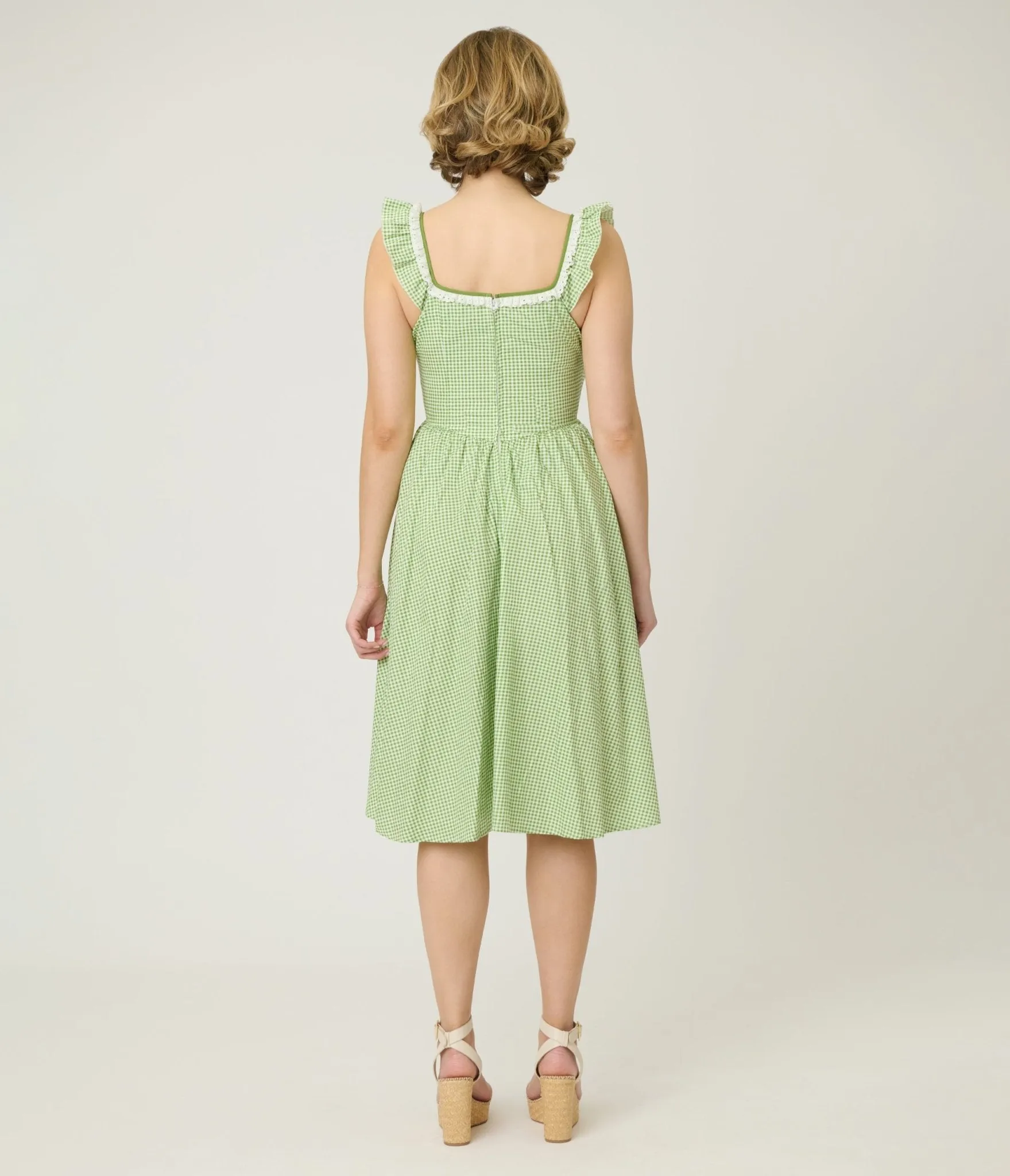 Unique Vintage Green Gingham Sweetheart Flutter Sleeve Swing Dress sold by Unique Vintage product image thumbnail 2