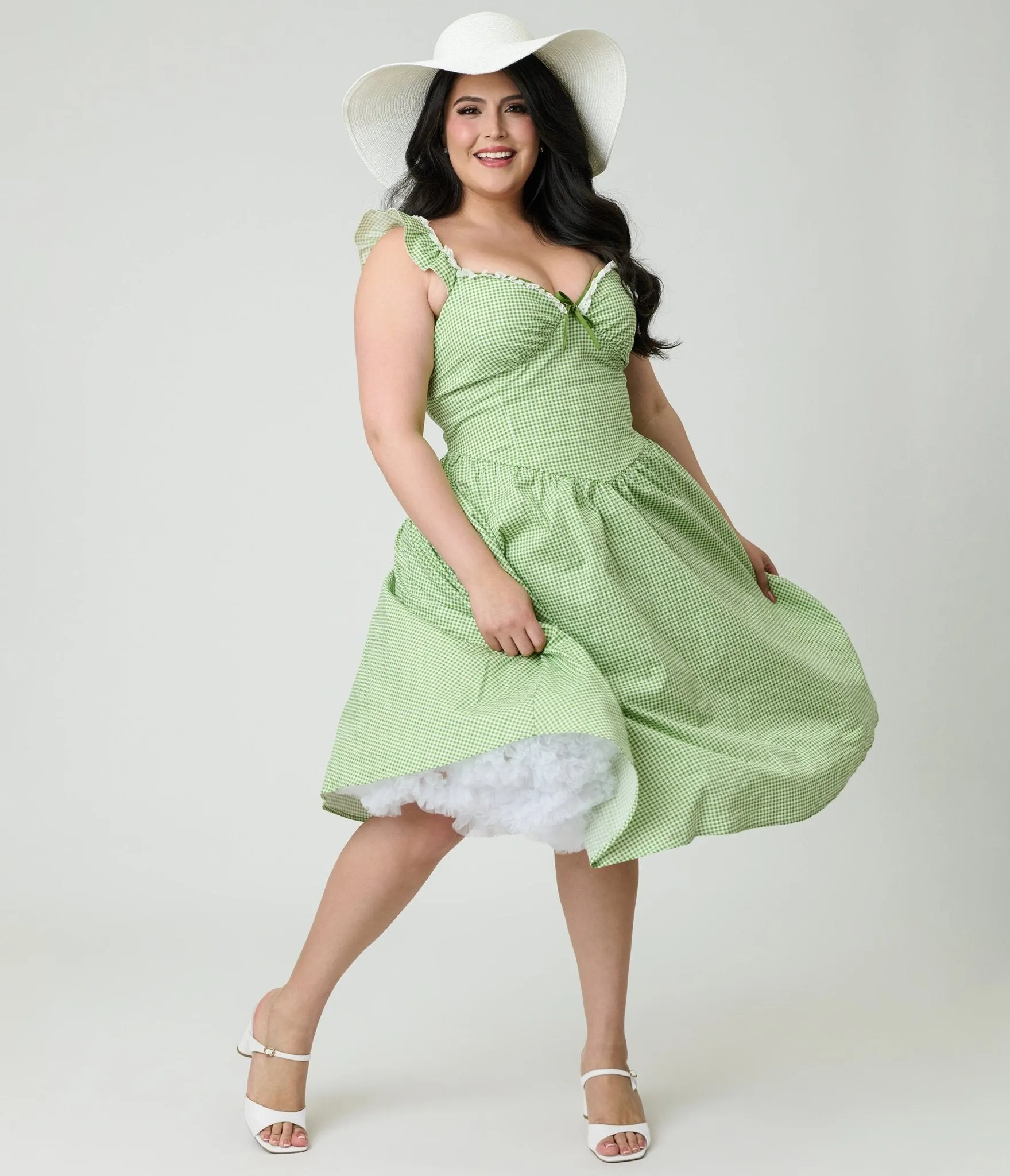 Unique Vintage Plus Size Green Gingham Sweetheart Flutter Sleeve Swing Dress sold by Unique Vintage product image thumbnail 3