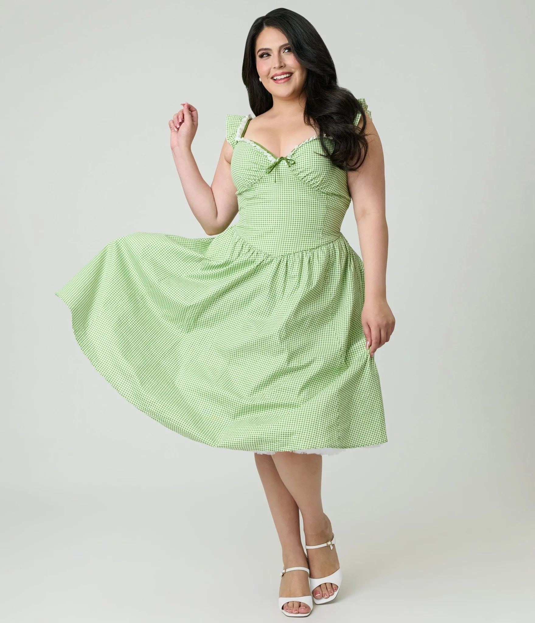 Unique Vintage Plus Size Green Gingham Sweetheart Flutter Sleeve Swing Dress sold by Unique Vintage product image thumbnail 4