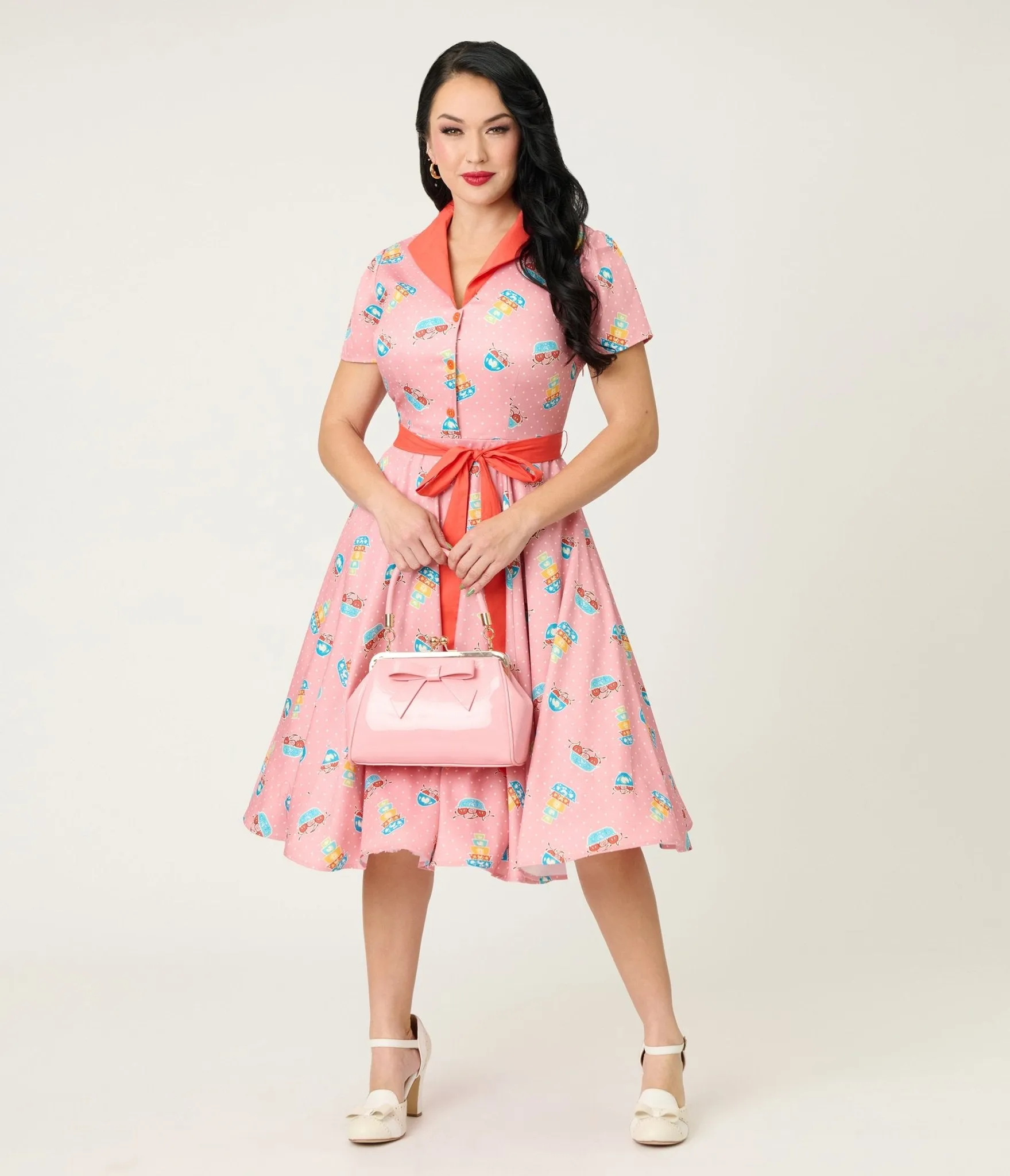 Unique Vintage Pink Pyrex Print Cotton Shirt Dress sold by Unique Vintage product image thumbnail 3