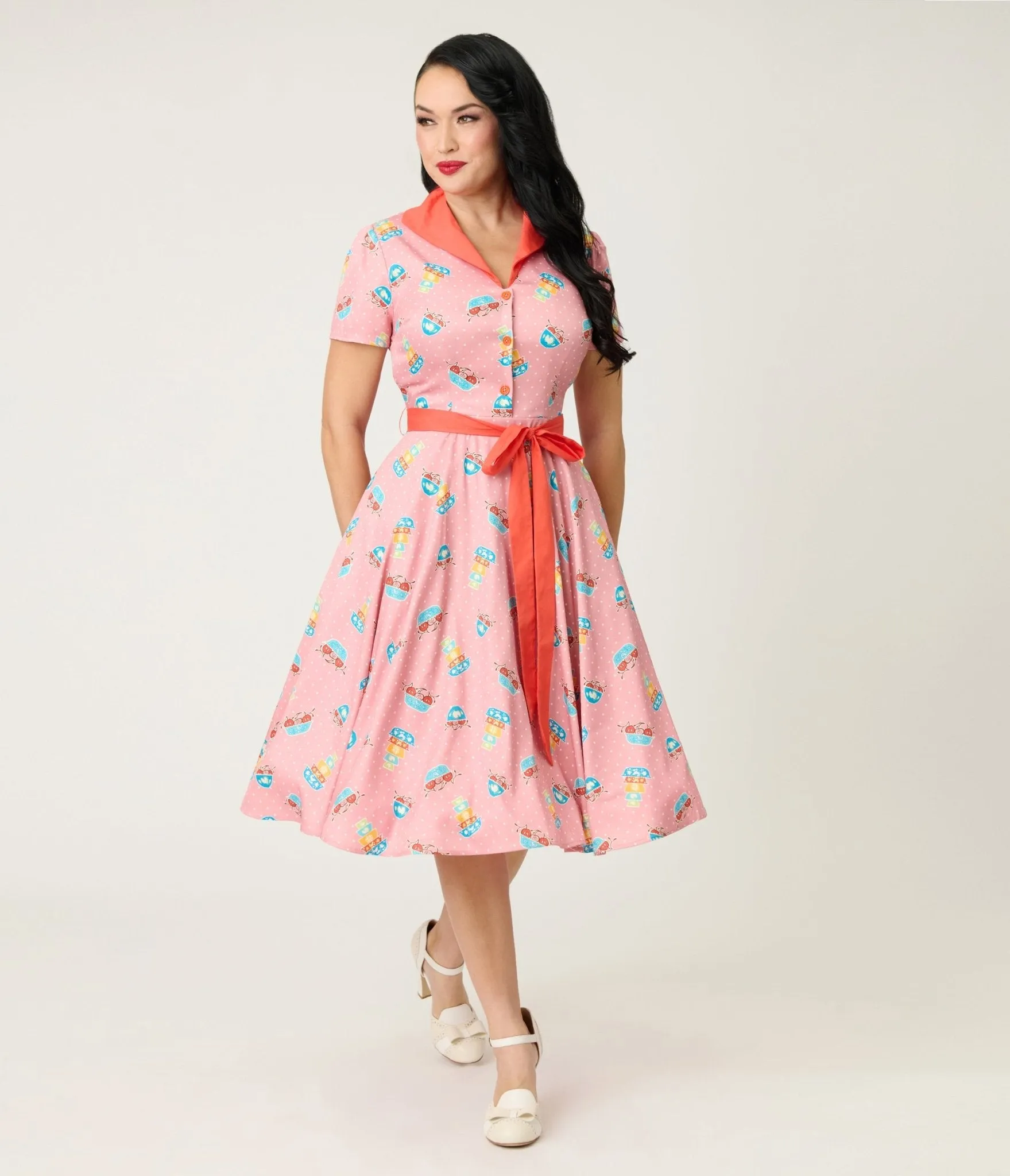 Unique Vintage Pink Pyrex Print Cotton Shirt Dress sold by Unique Vintage product image thumbnail 4