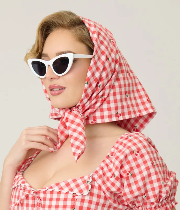 Unique Vintage Red Gingham & Cherry Hair Scarf sold by Unique Vintage