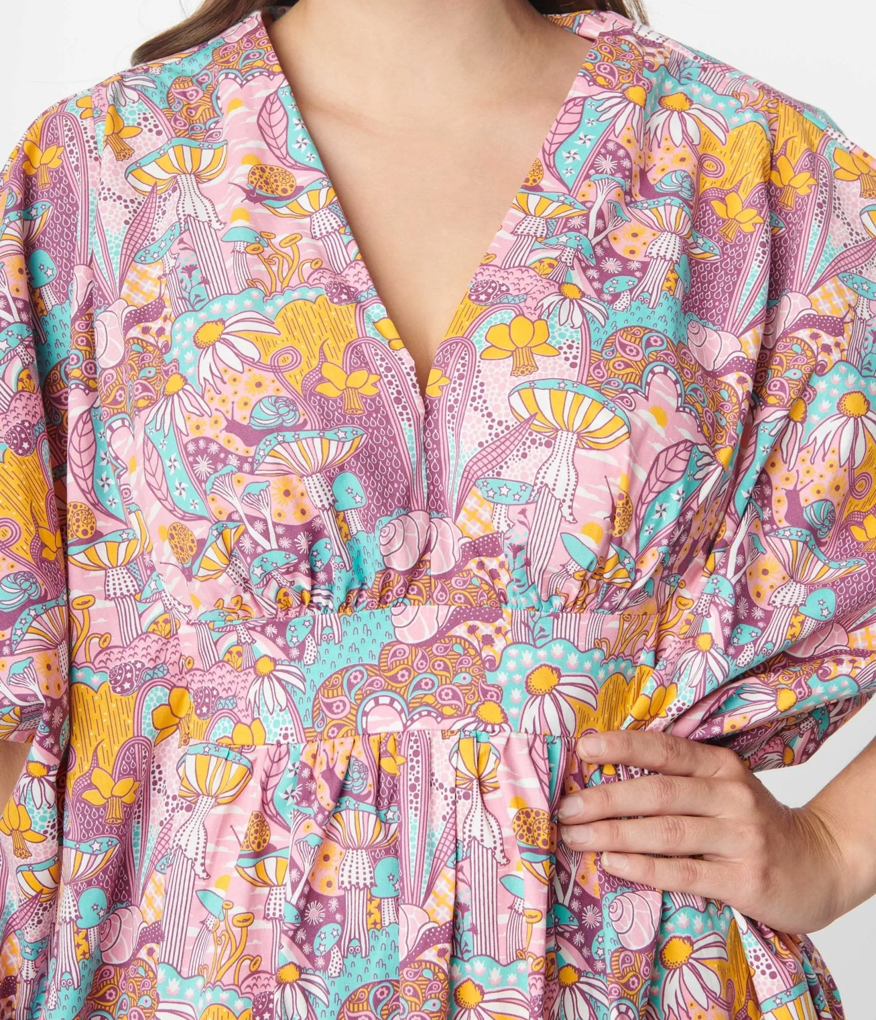 Pink Mushroom Garden Print Caftan sold by Unique Vintage product image thumbnail 2