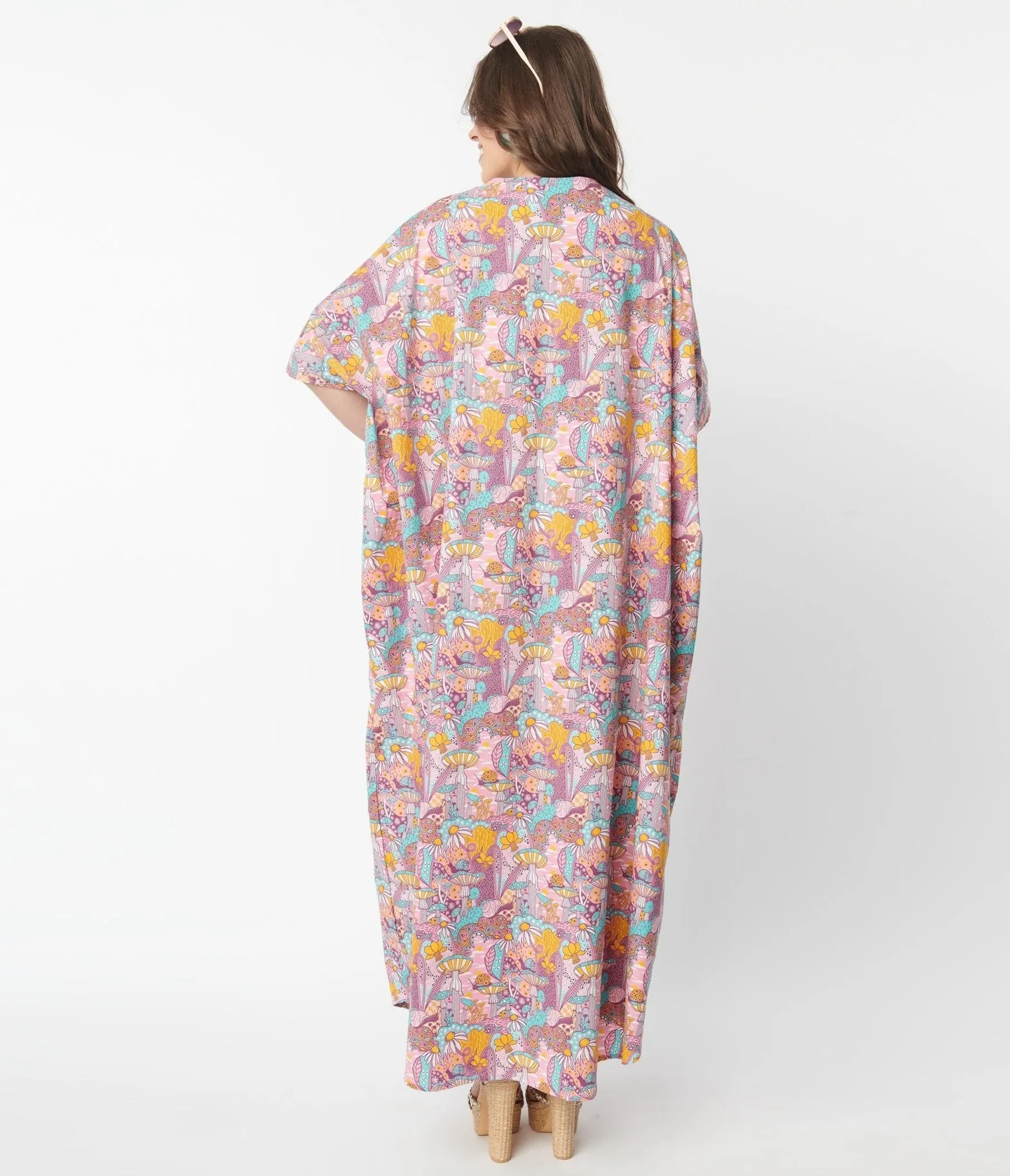 Pink Mushroom Garden Print Caftan sold by Unique Vintage product image thumbnail 3