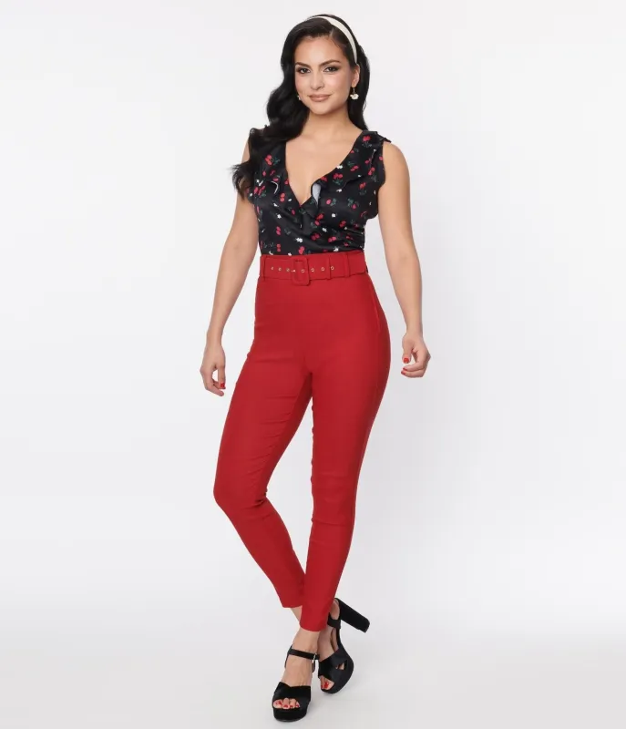 Unique Vintage Red Belted Rizzo Pants made by Unique Vintage