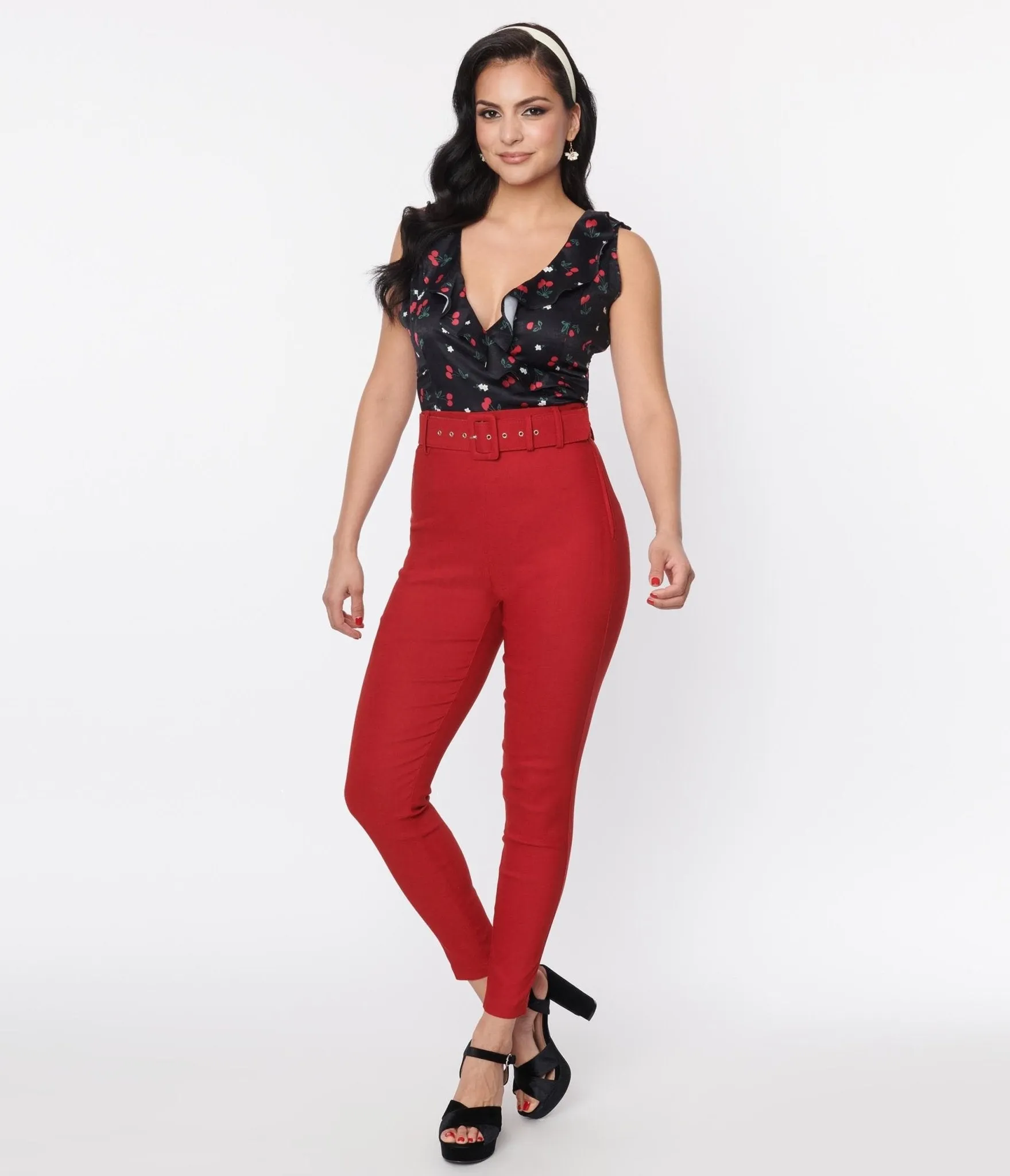 Unique Vintage Red Belted Rizzo Pants sold by Unique Vintage