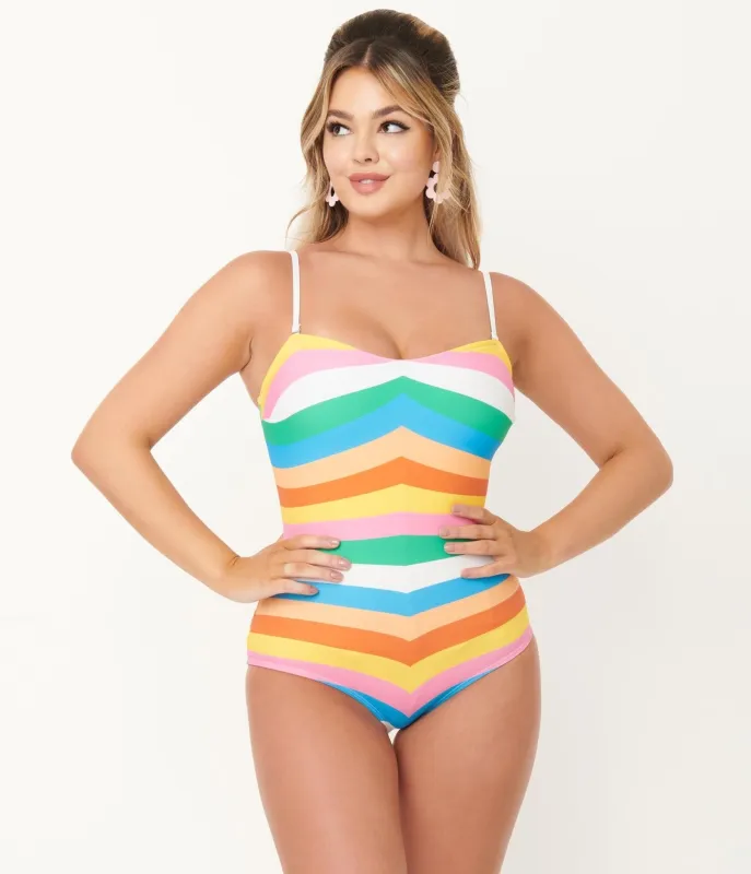 Unique Vintage Pride Rainbow Stripes Barbara One Piece Swimsuit made by Unique Vintage