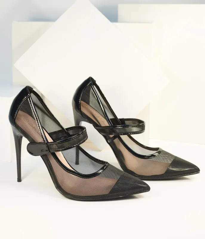 1970s Black Mesh Stiletto Heels sold by Unique Vintage