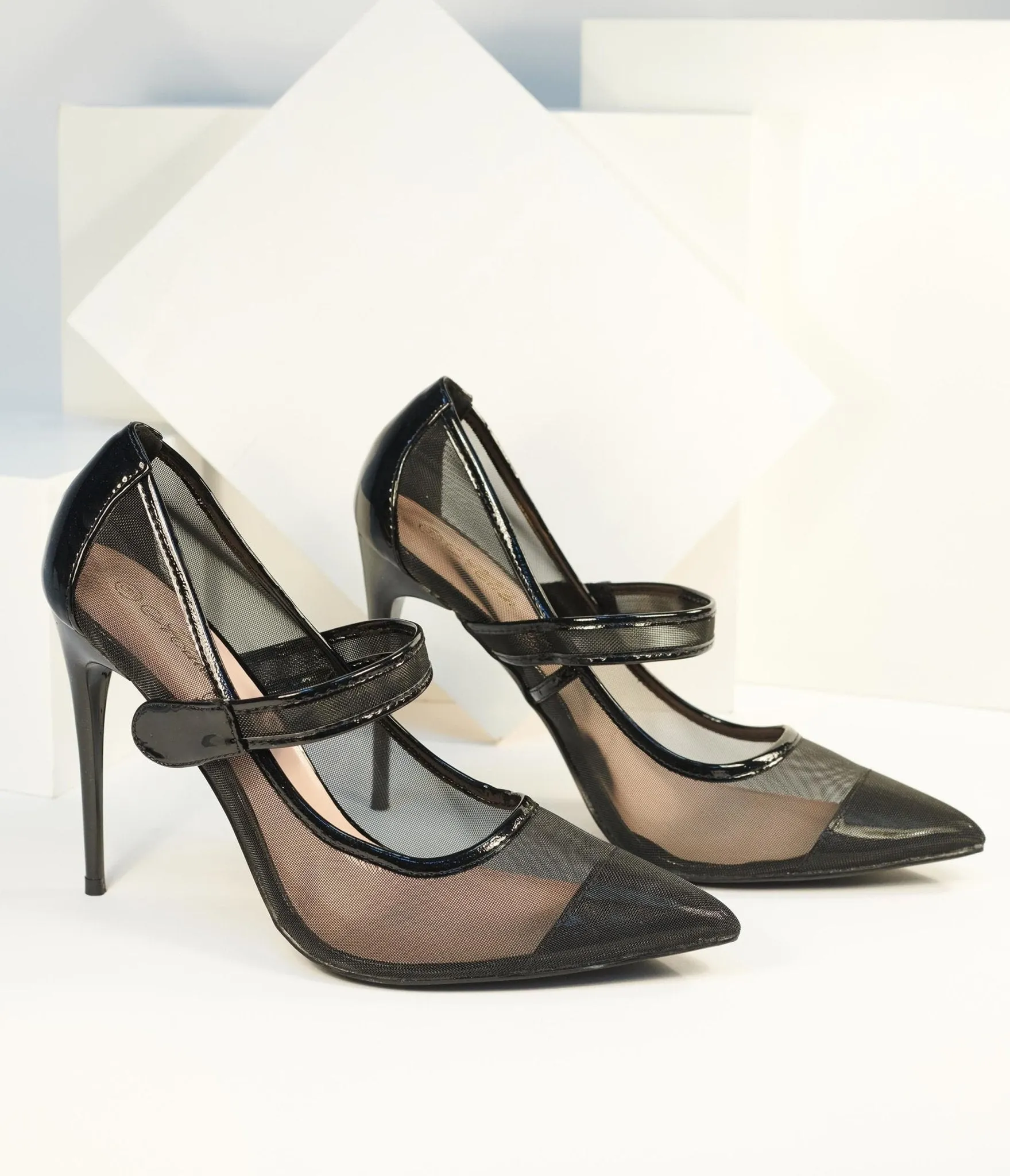 1970s Black Mesh Stiletto Heels sold by Unique Vintage